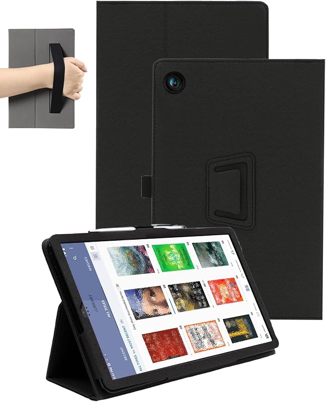 Case for Nook Reading Tablet 8.7 Inch 2026 (Black) | PU Leather Folding Cover with Pen Holder and Wrist Strap, Business Travel Portable