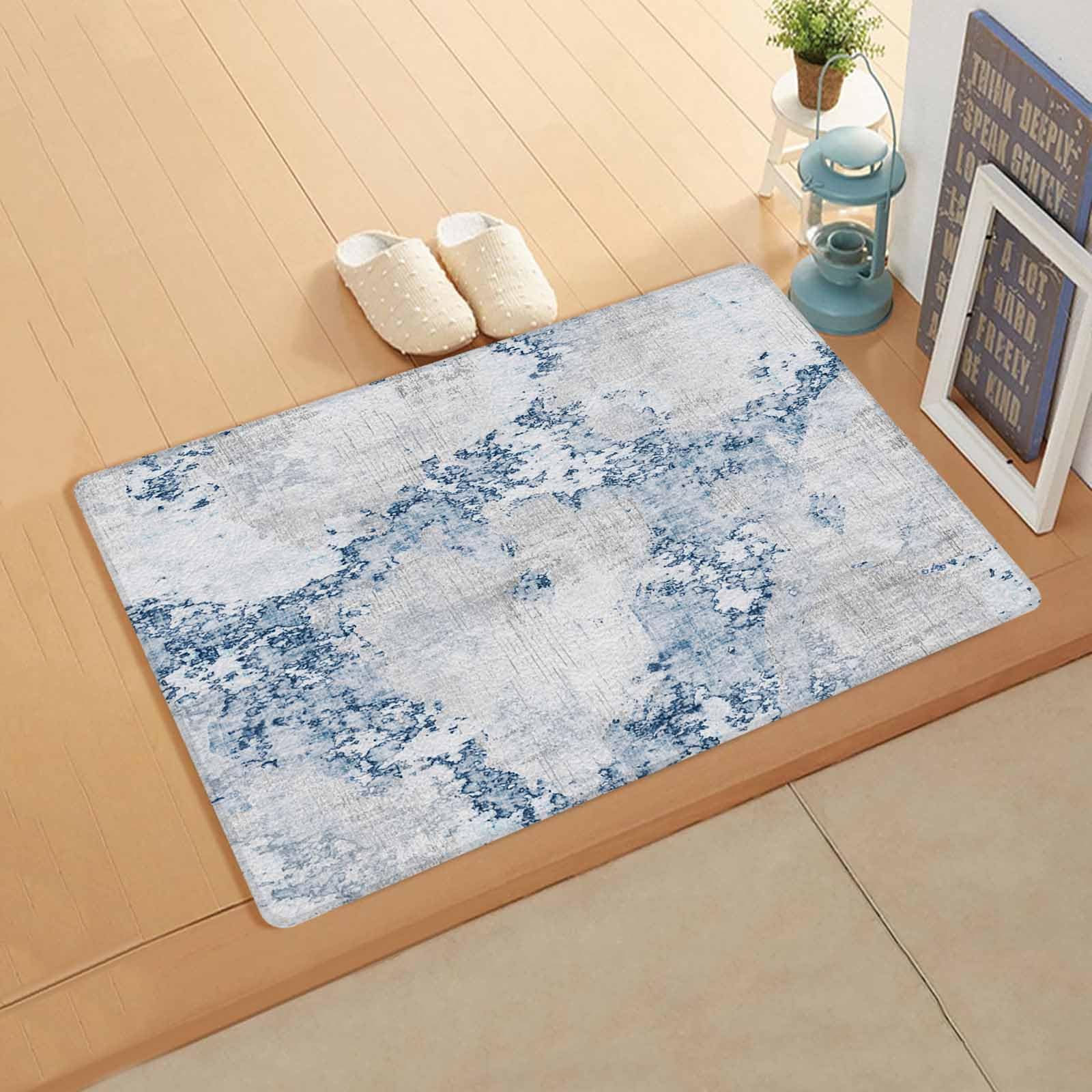 Blue Marble Antifatigue Kitchen Bath Door Mat Cushioned Runner Rug,Washable Welcome Floor Sink Mat,Waterproof & Non-Slip Standing Doormat for Kitchen,Abstract Grey Gray Modern Minimalist Decor 18
