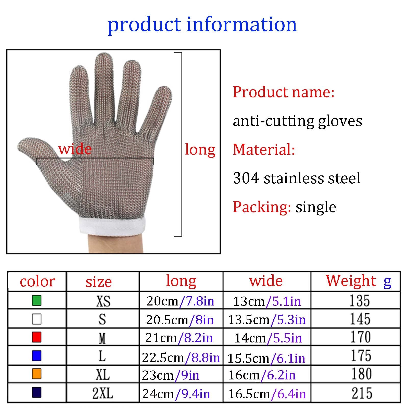 Guantes de Malla Resistente a la Malla de Metal Pesado, Guantes de Trabajo de Seguridad a Prueba de Agua y Resistente a los apuñalados (Size : 2pcs/L)