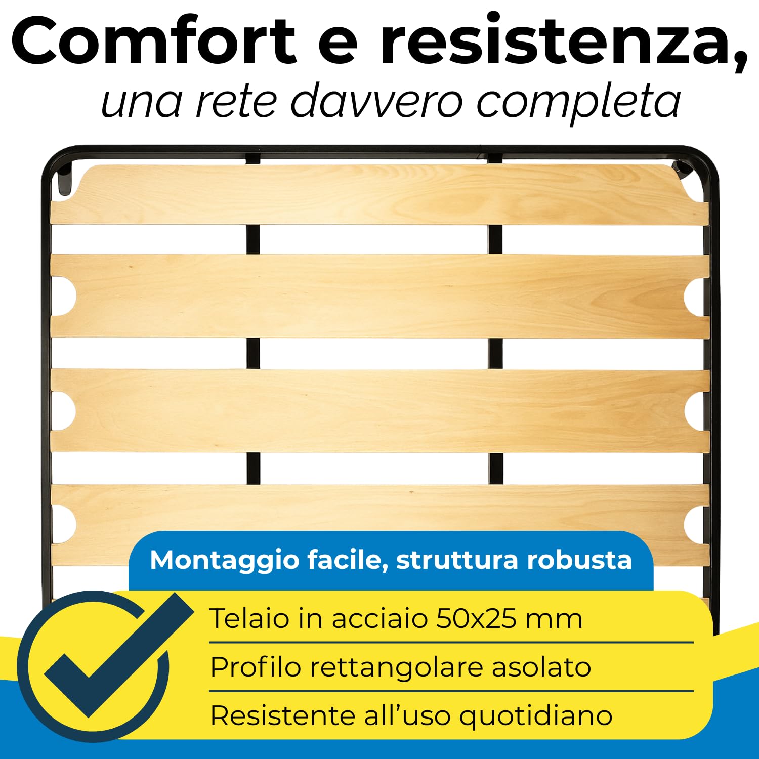 UNICA D.L. 170x200 - Rete matrimoniale con doghe in legno larghe, silenziosa e stabile, ideale per chi cerca comfort e praticità nel tempo