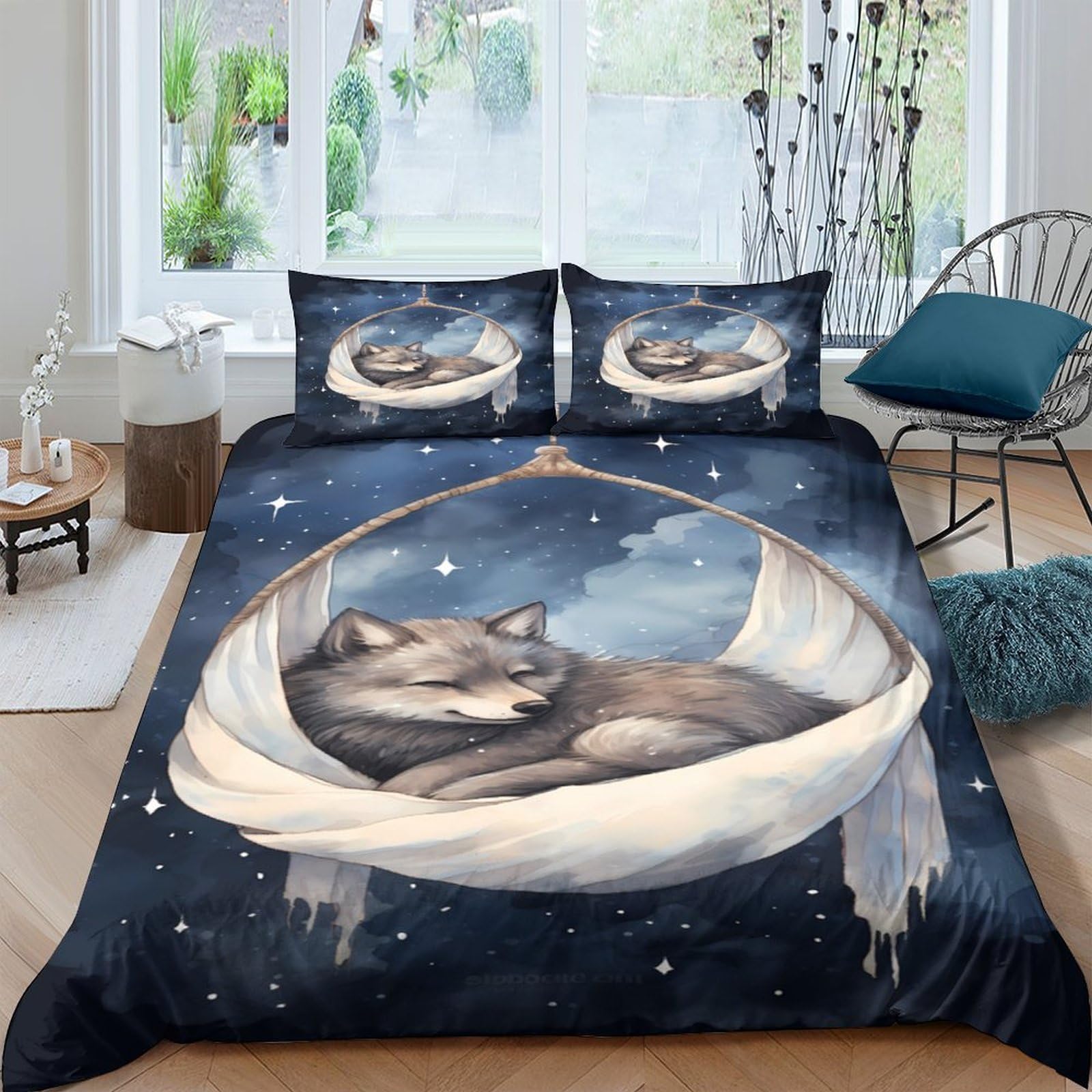 Ctjqhvkz Style-9 3D Printed Moon Wolf Fitted Sheet Microfiber Soft Breathable Night Sky Bed Sheet For Bedroom Dorm Decor Mattress Protection Single（135X200cm）