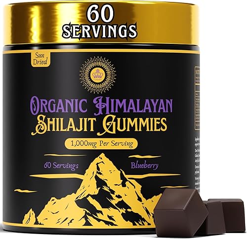 Shilajit Gummies  Shilajit orgánico crudo del Himalaya secado al sol  1,000 mg de shilajit por porción  60 porciones  75% ácido fúlvico  Cero azúcar