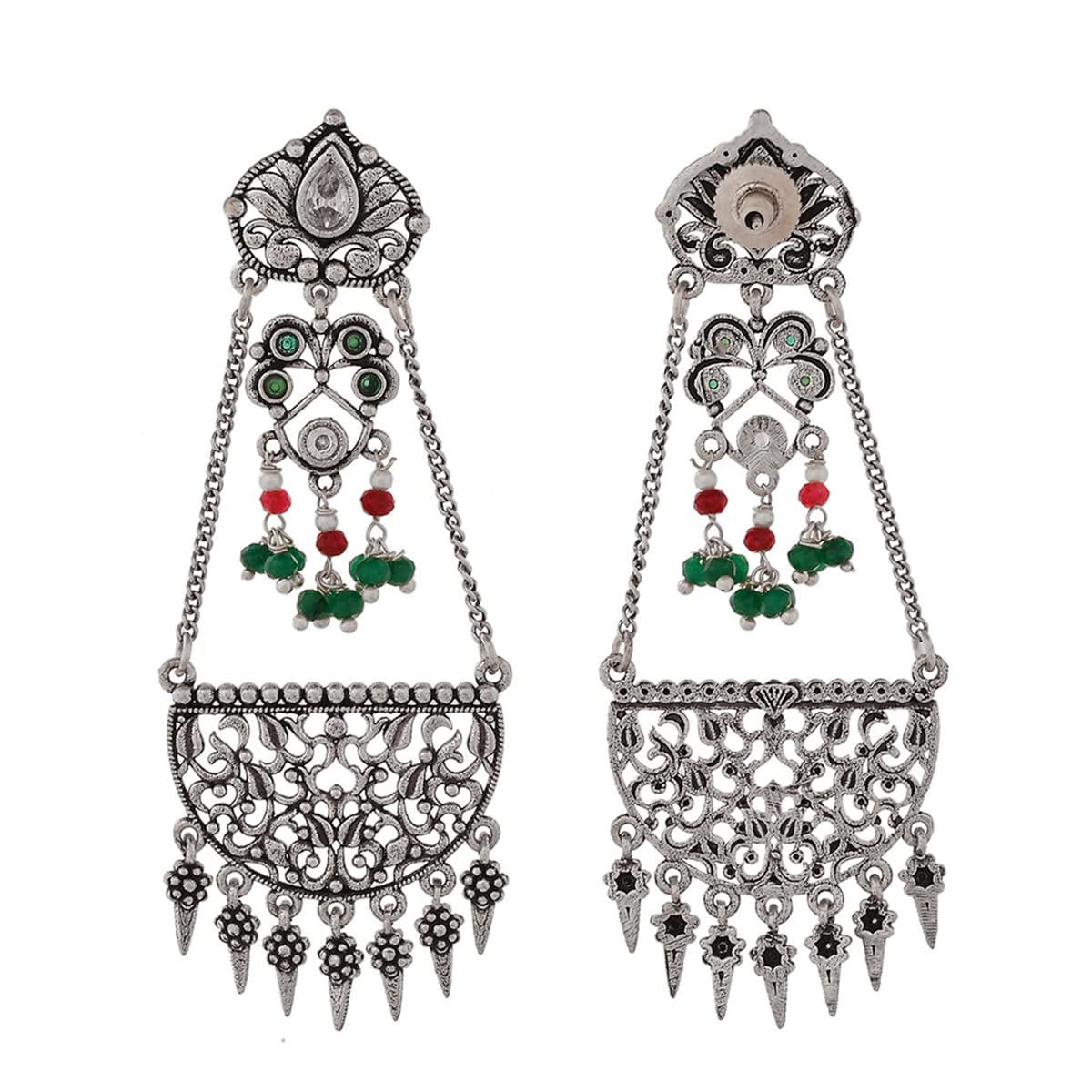 Abharan Oxidised Plated Earrings with Embellishments