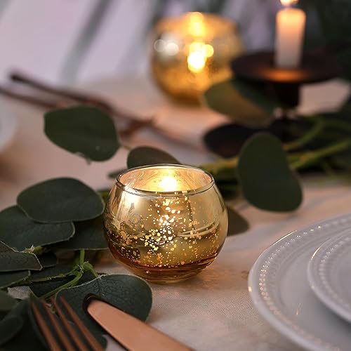 Miniatura 2 de LAMORGIFT 24 portavelas votivas doradas, portavelas votivas de vidrio de mercurio para centros de mesa, candelabros de té para Ramadán, boda,