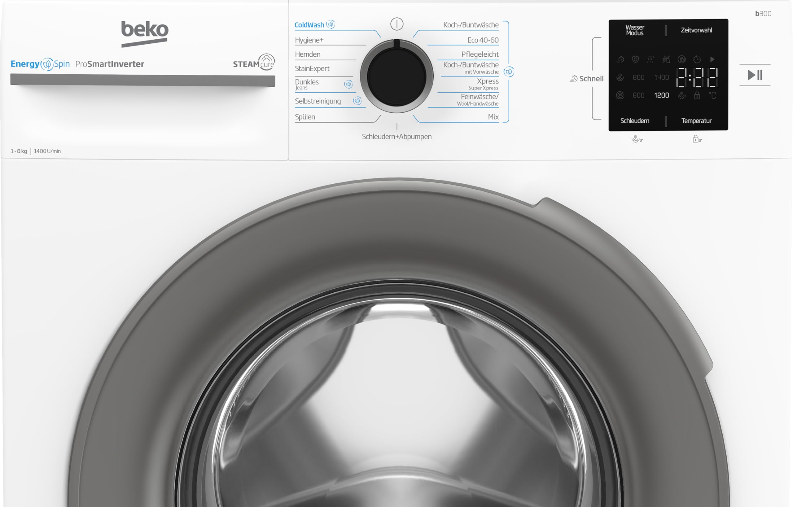 Beko BM3WFU4841W1 Waschmaschine Frontlader 8 kg 1400 U/min SteamCure Dampffunktion Weiß