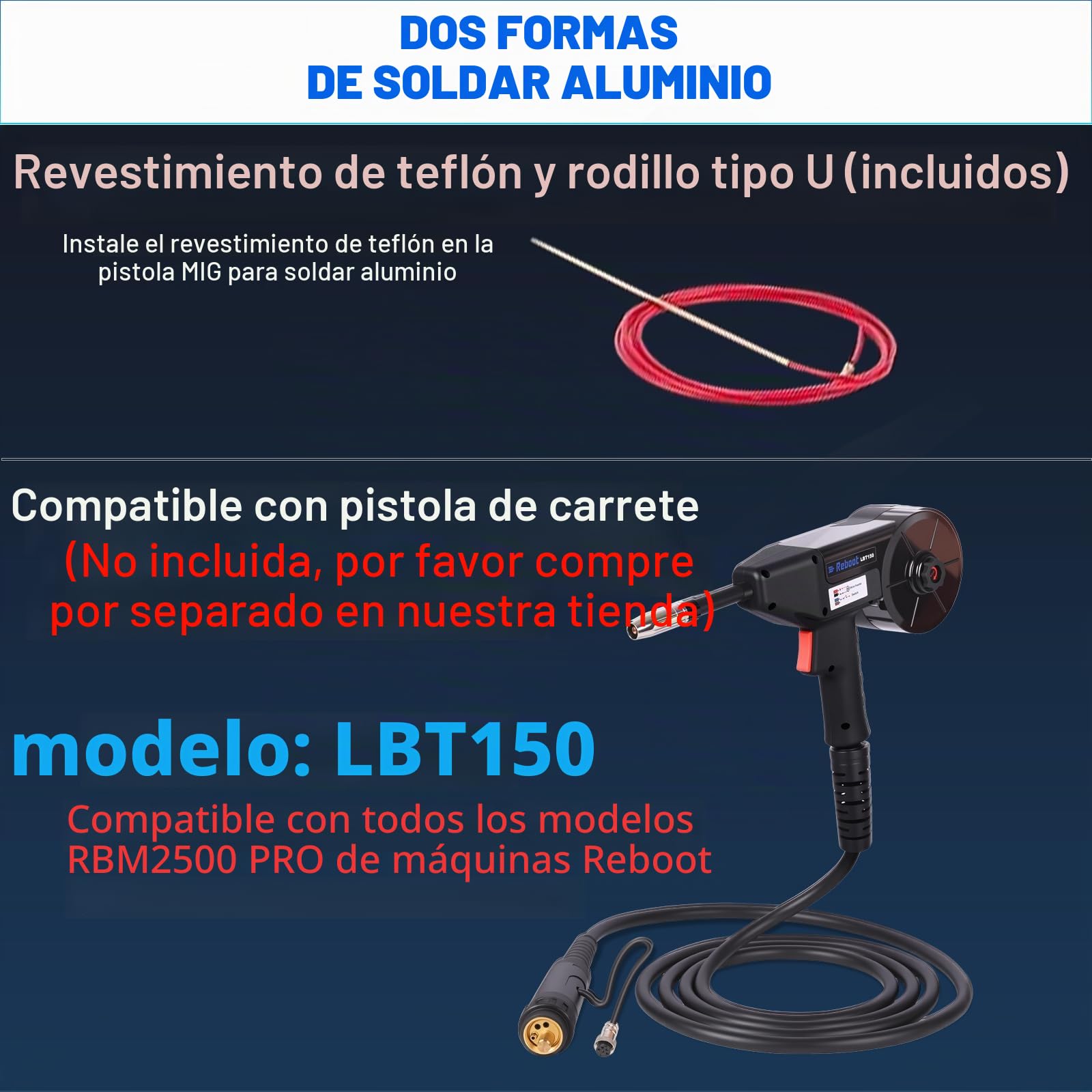Reboot Soldador MIG de 250 amperios, 120 V/240 V RBM2500 PRO, máquina de soldadura multiproceso 8 en 1 con modos de soldadura de aluminio duales, núcleo de flujo sin gas, MAG/Lift TIG/Stick/Spot/Spool