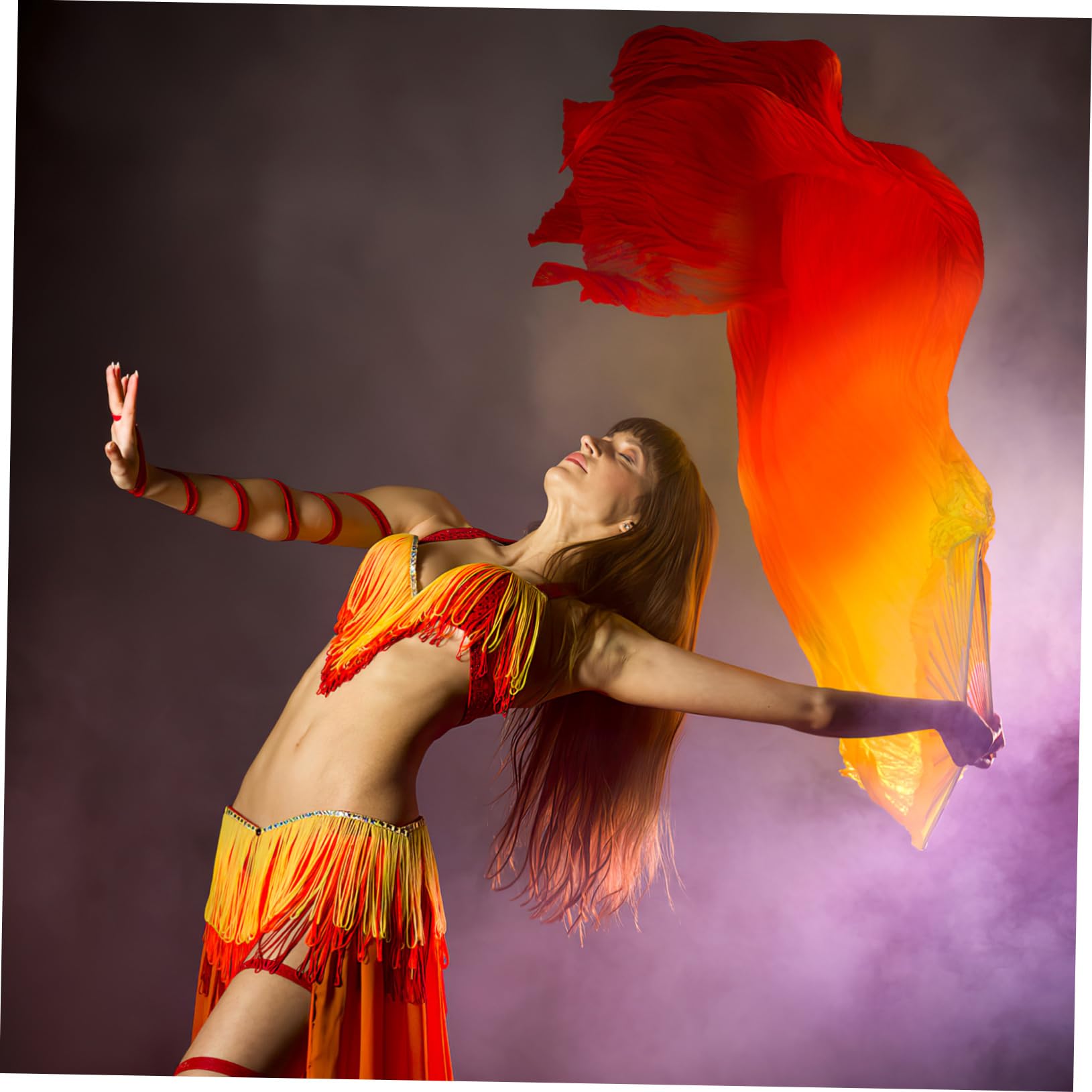 Toyvian Abanico Bailarín De Seda Alargado Degradado Para Danza Del Vientre
