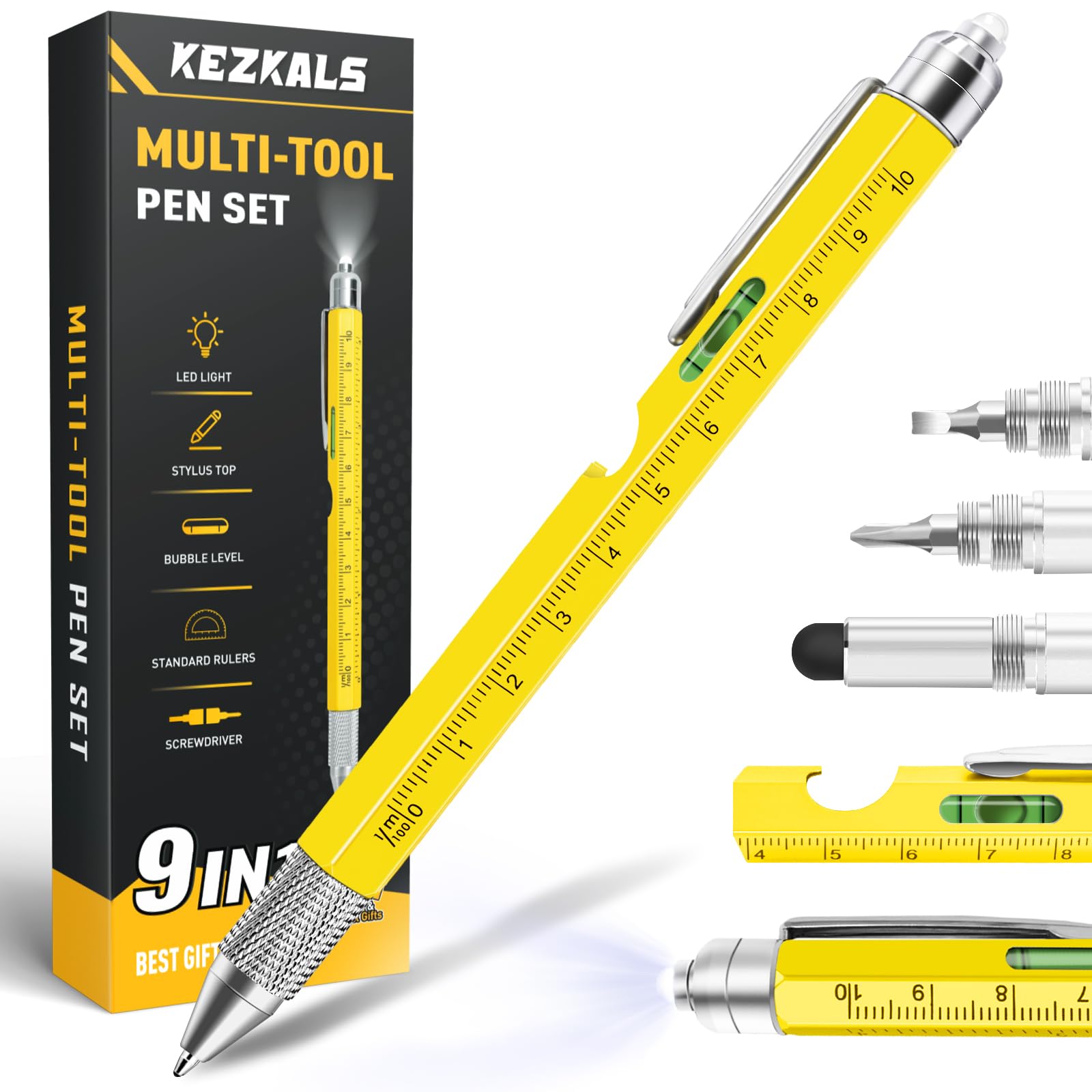 KEZKALS Stocking Stuffers for Men Adults, 9 in 1 Multitool Pen Gifts for Men, White Elephant Gifts for Adults, Mens Stocking Stuffers, Mens Gifts for Dad Him Husband, Dad Christmas Gifts, Cool Gadgets