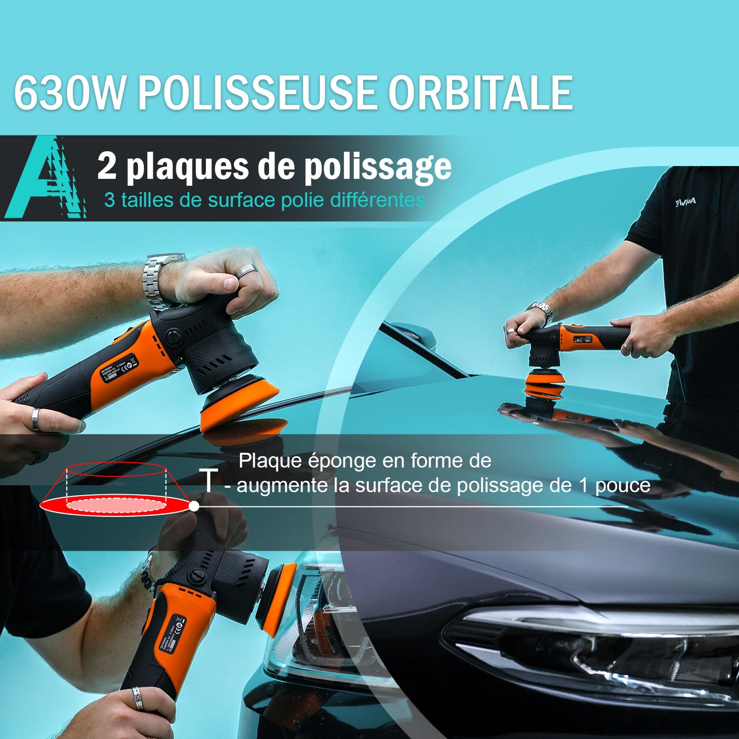 AUTIWOZ W02 630W Mini Polisseuse Voitures,Lustreuse Polisseur Excentrique | 50mm/75mm Plateau,Polissage Orbitale 12mm Pour Détail/Complet Véhicules/Phares,2500-7000tr/min,Démarrage Progressif,Lustrage