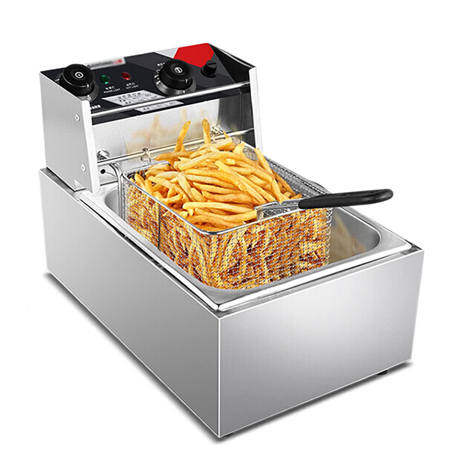 Friggitrice Elettrica Professionale con Cestello, Macchina per Friggere da Cucina Ad Alta capacità, con Funzione di Controllo di Tempo E Temperatura, per Uso Commerciale（10.8L）
