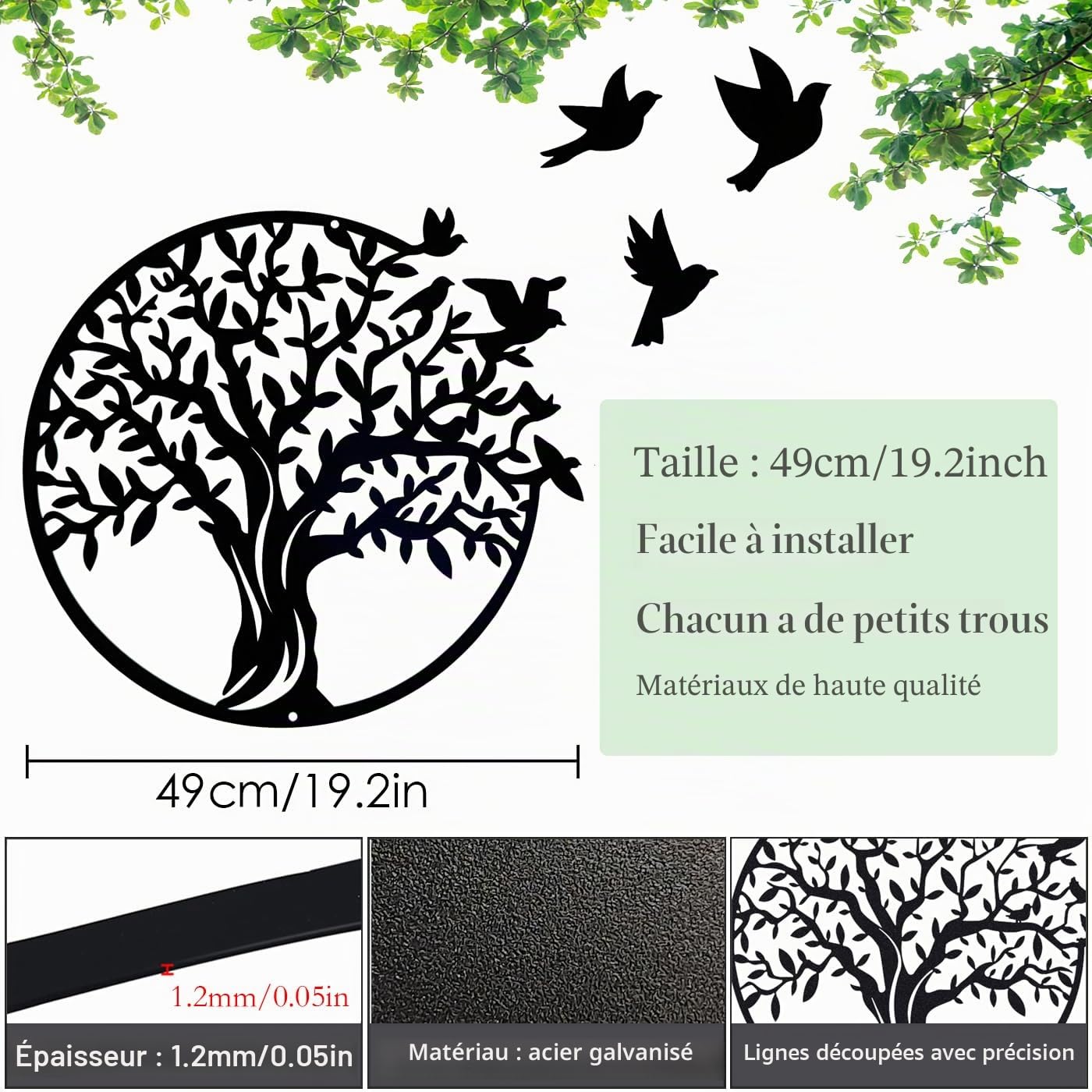 Pduoduo Tree Life Décoration murale en métal Arbre de vie à suspendre pour intérieur ou extérieur, jardin, maison, chambre à coucher, salon (49 cm)