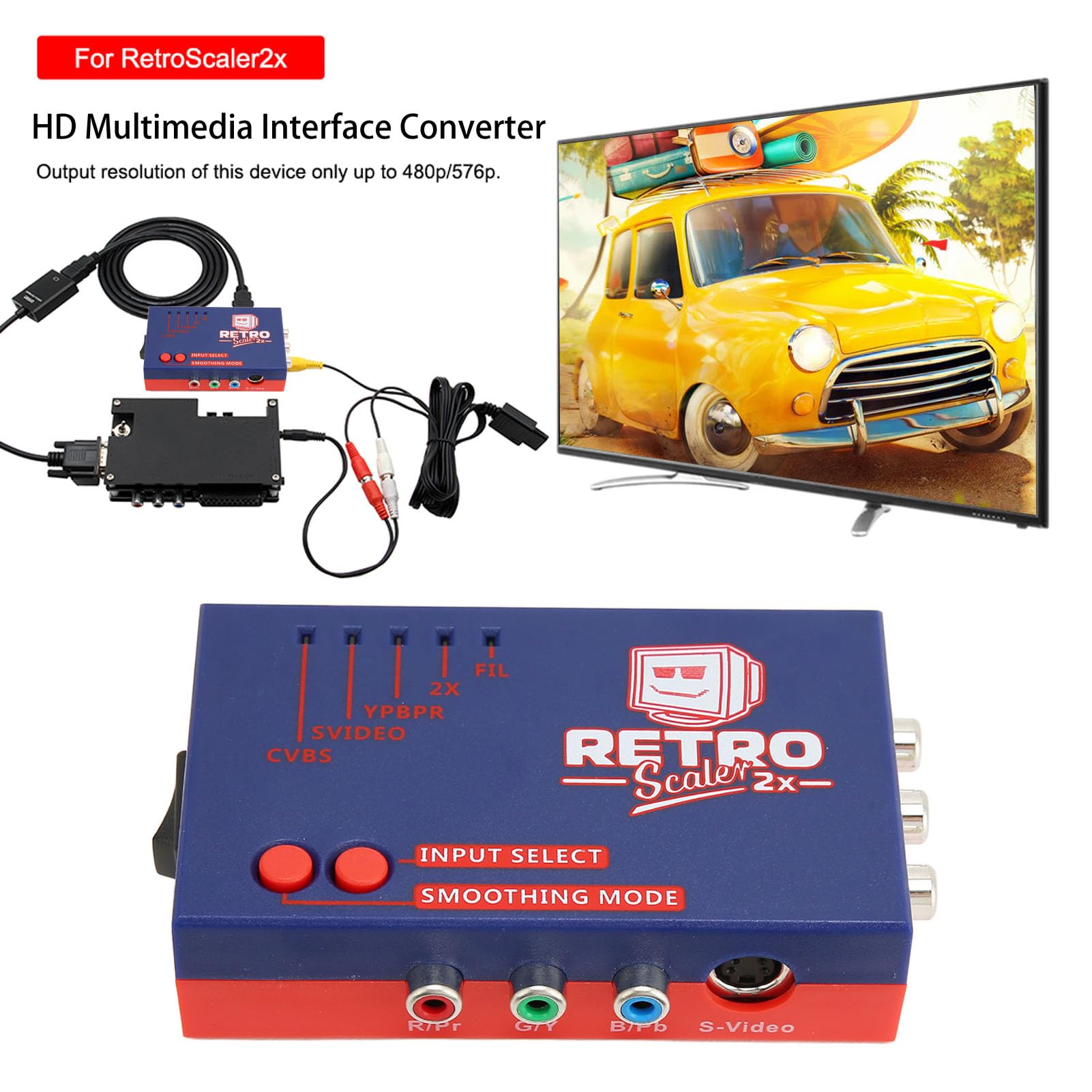 Srliya Retroscaler2x AV auf HDMI Konverter 480P Retro Gaming auf TV Adapter Hervorragende Soundleistung für Vic20 N64 SFC MD2