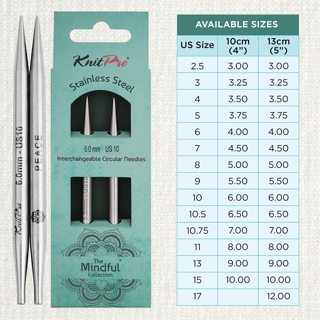 KnitPro The Mindful Collection Interchangeable Circular Needles 4" (10cm), Silver, Needle - 6.00mm - Image 4