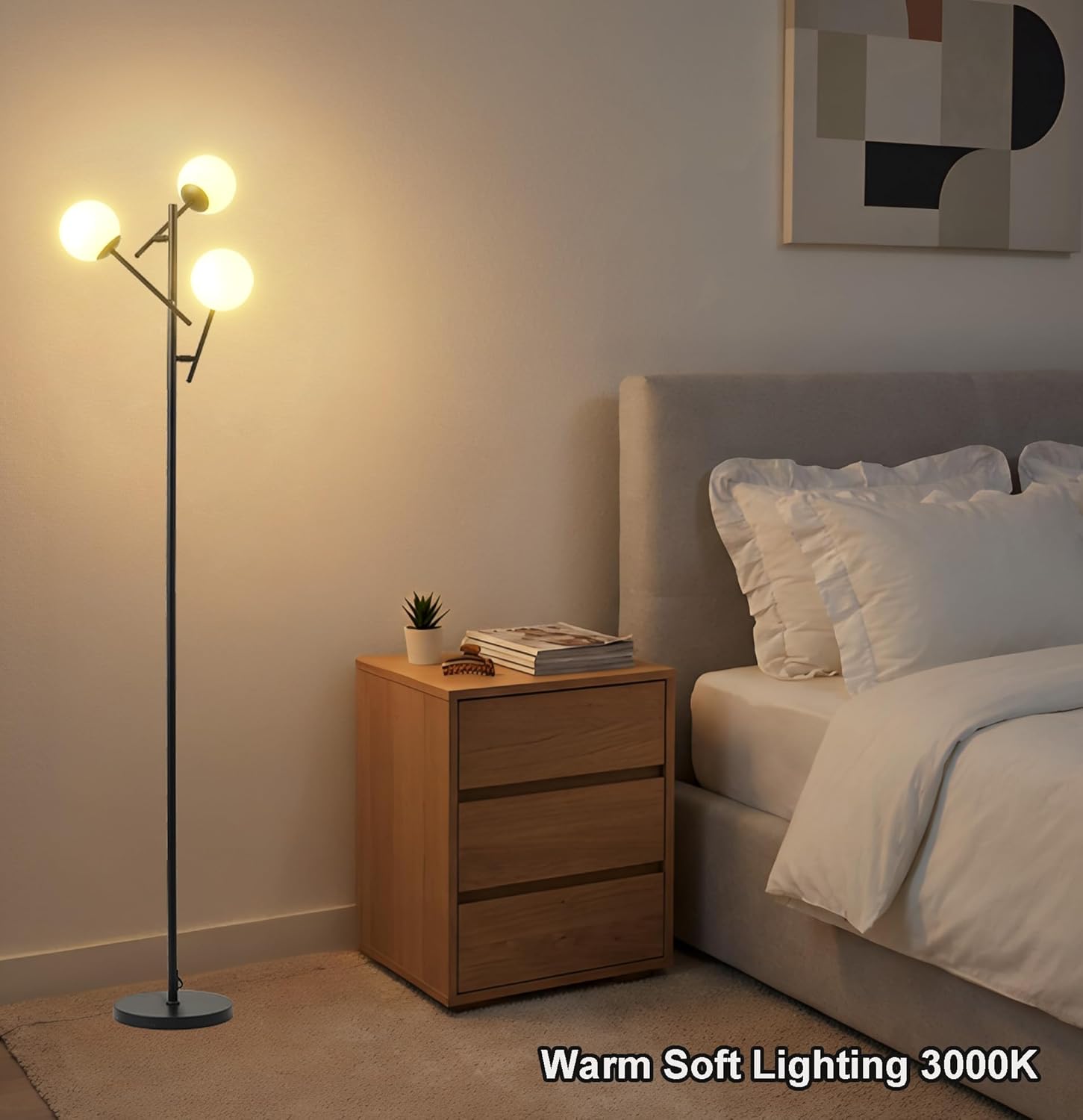 Fiqevs Mid Century Modern Floor Lamp -3 Adjustable Globe Lamps, Including LED Bulbs, Black Standing Light for Living Rooms bedrooms