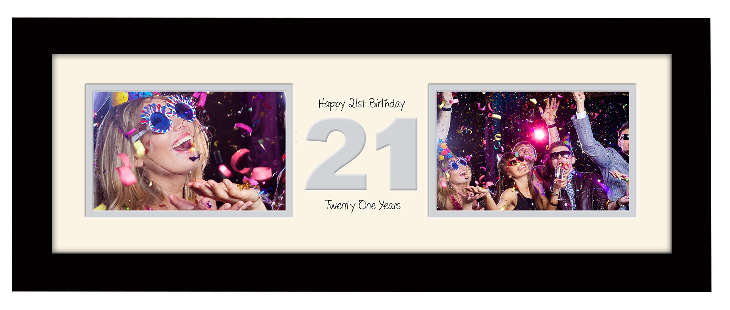21st Birthday Photo Frame Twenty First Gift Takes Two 6”x4” Landscape Photos 1221A (Black Finish Frame Cream Mount Grey Inside)