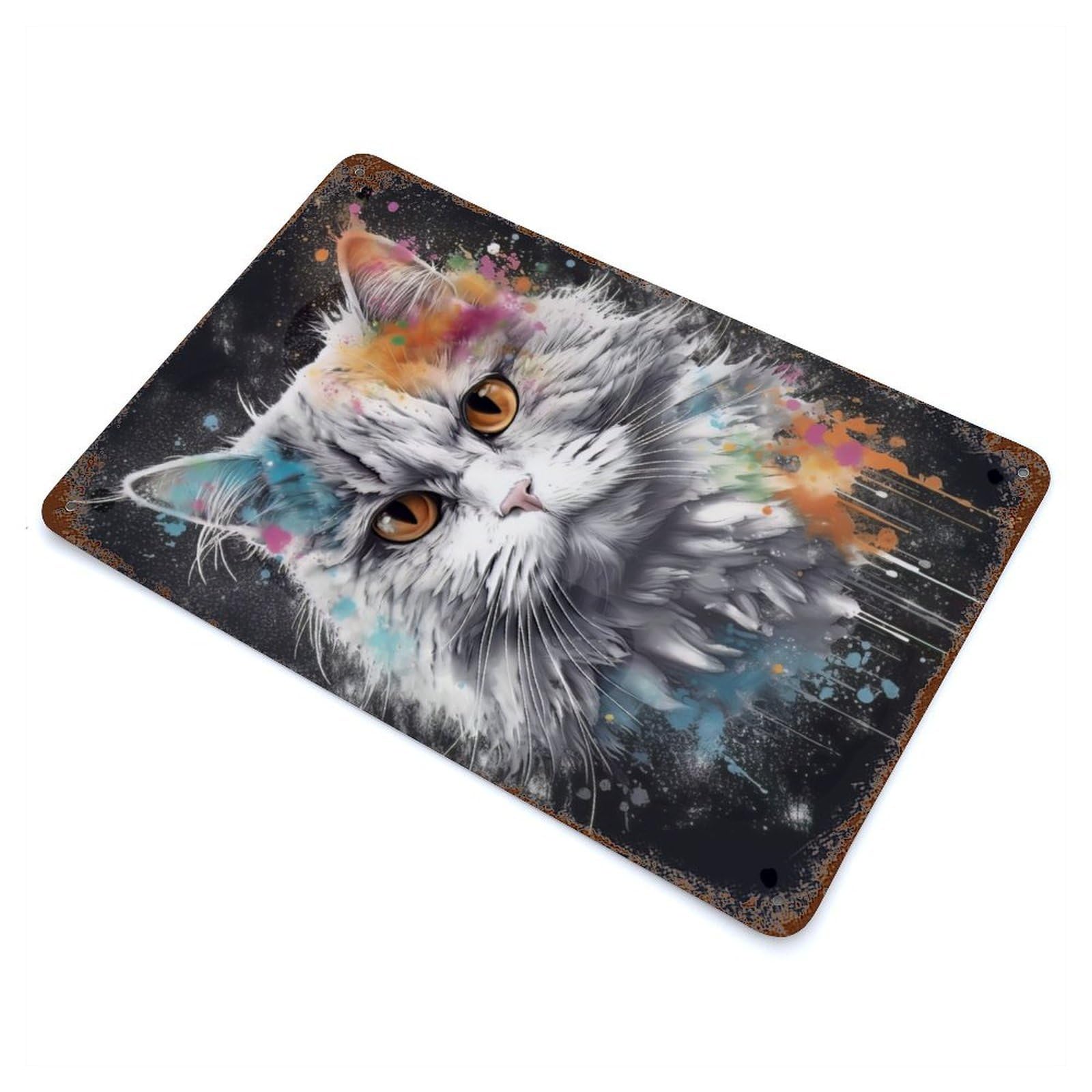 Garage Style Persian Cat Painting Vintage Rust Metal Sign 11.8"x7.9", Retro Wall Decor for Bar And Workshop