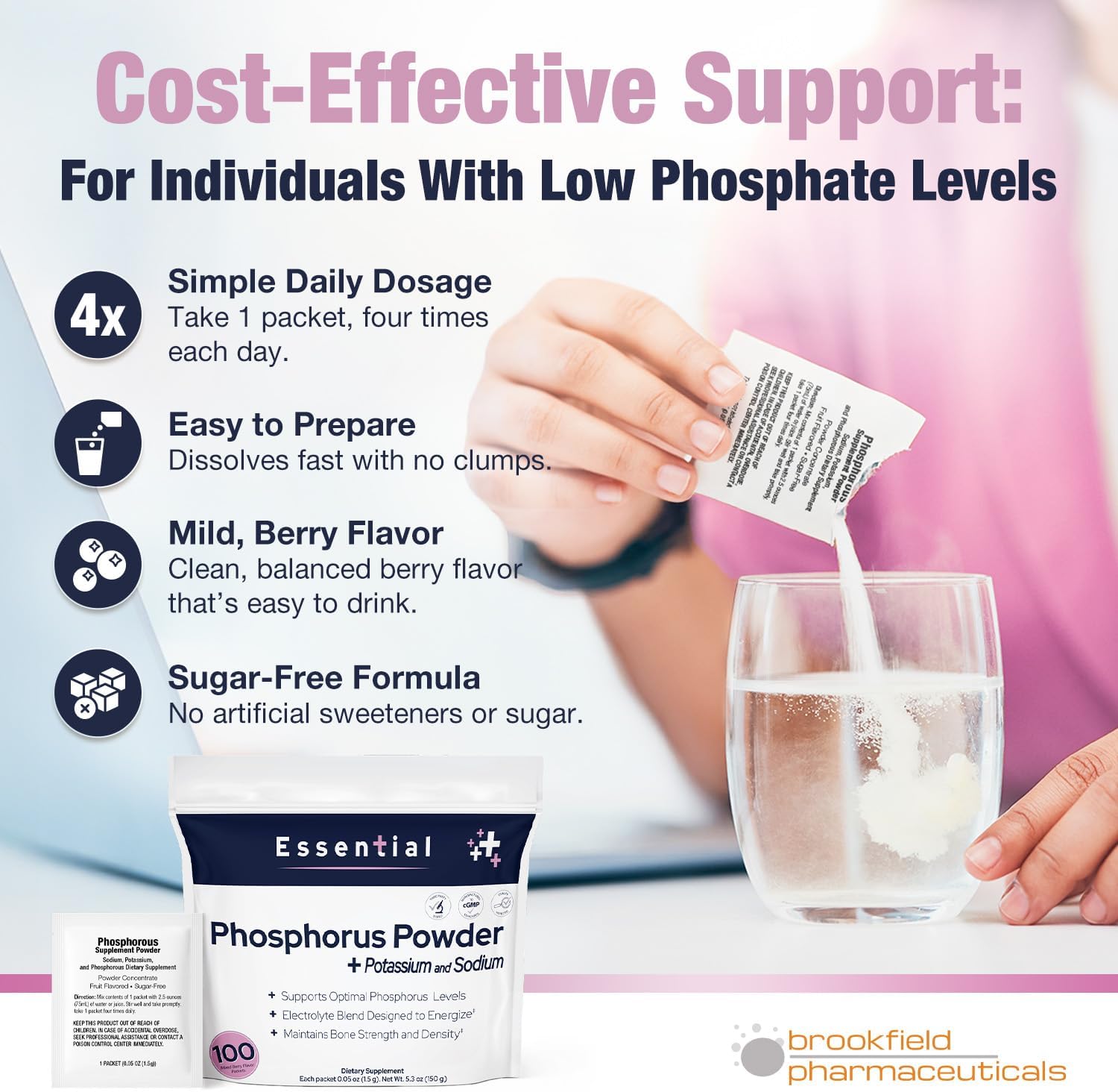 Phosphorus Supplements 100 Packets, Dietary Supplements Powder with Sodium Phosphate and Potassium Phosphate, Fruit Flavored Phosphorous Supplement Powder for Electrolyte, Bone Health & Kidney Health - Image 6