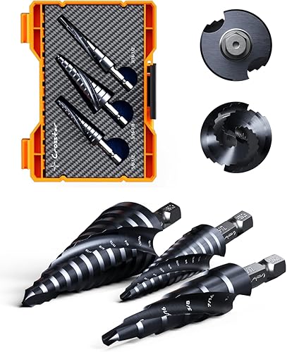 Crosstar M35 - Juego de brocas de escalón de cobalto, 3 piezas Unibit recubiertas con doble espiral de 18 a 78 pulgadas, vástago hexagonal, para