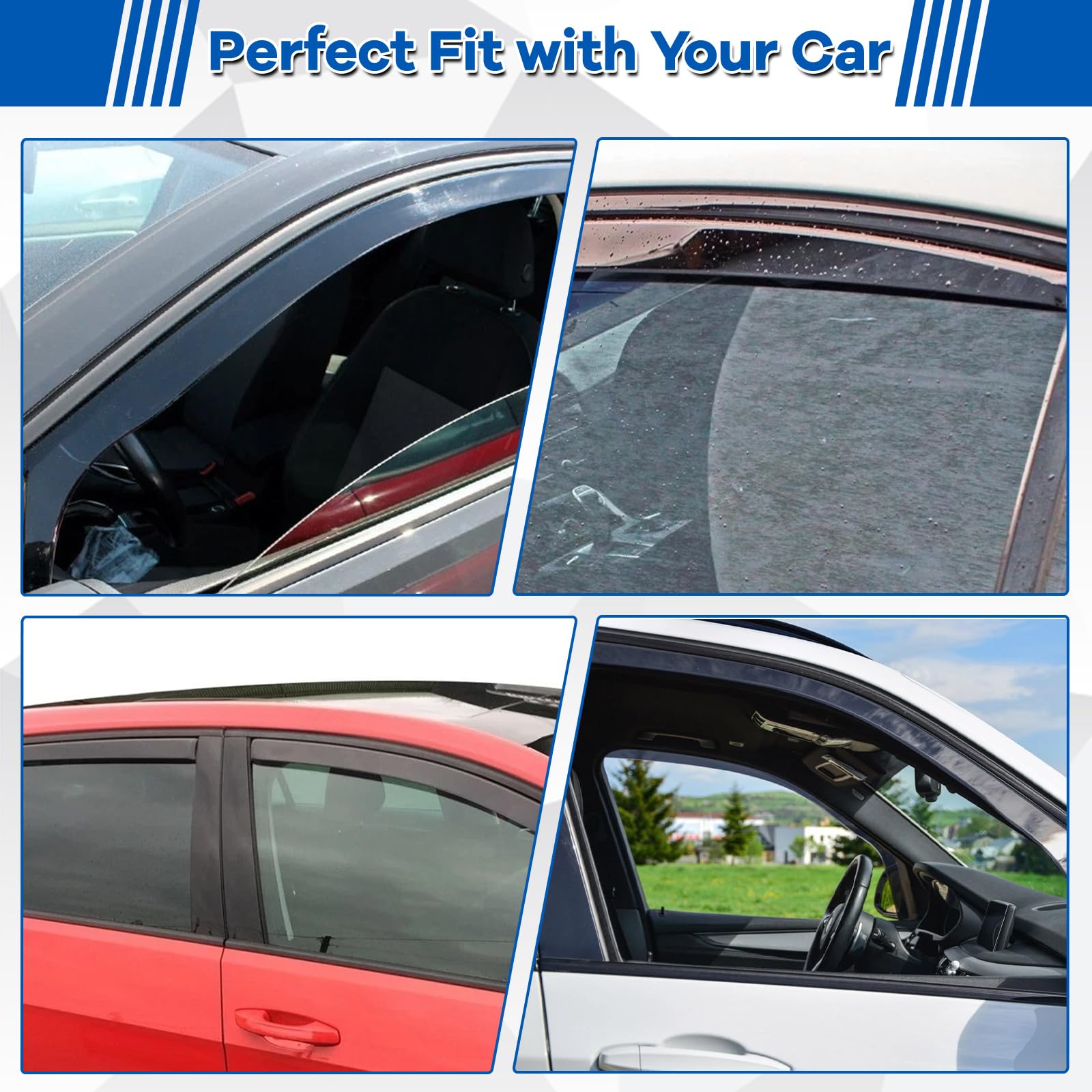 Deflector de Viento Deflector de Aire Compatible con VW Golf MK7 MK8 2012-2025 Deflectores de Lluvia para Ventanas Laterales con Clip Fijo - 4 Piezas