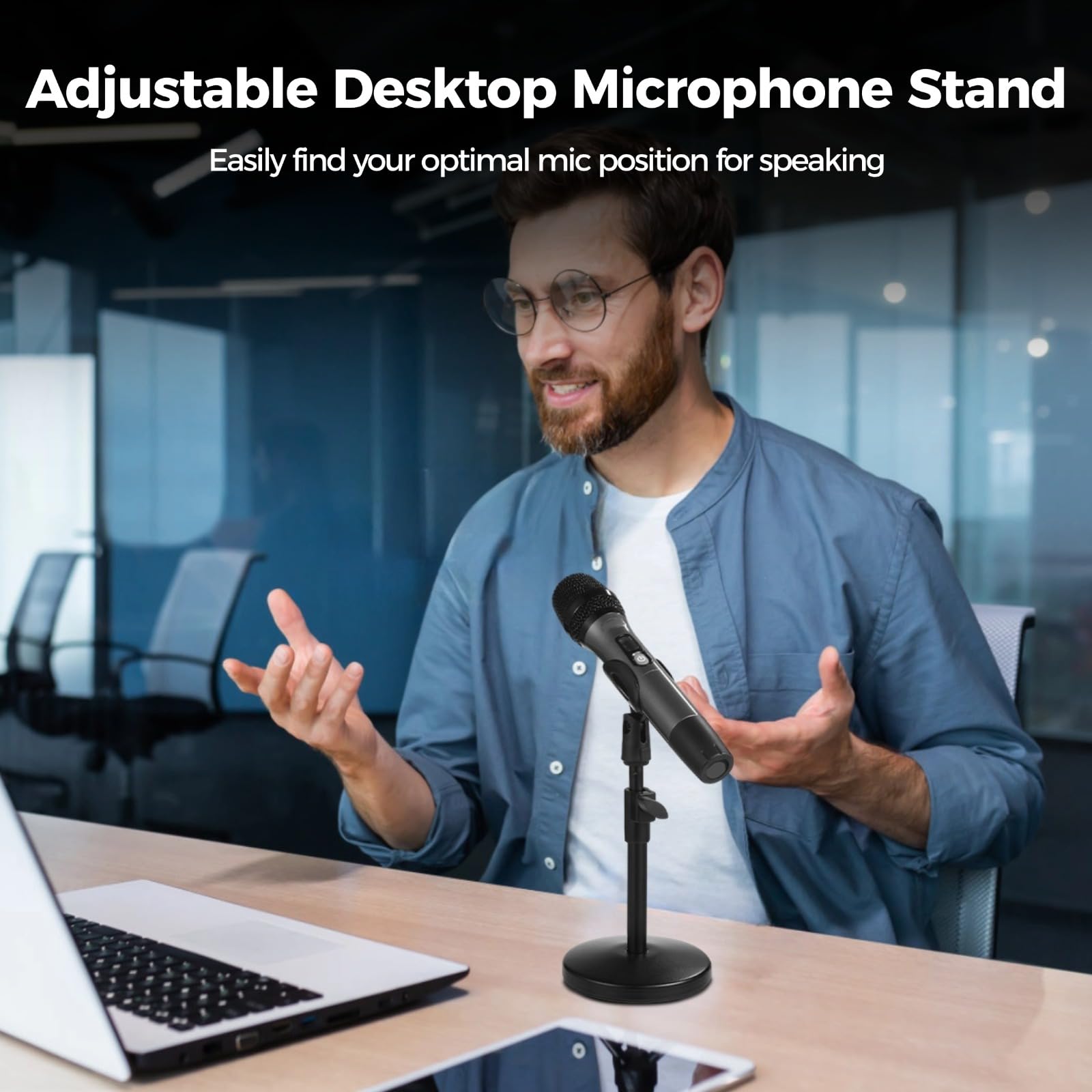 Lot de 4 supports micro réglables pour bureau, avec pince micro et support téléphone, base métallique lestée, adaptateur 3/8 à 5/8 inclus, pour enregistrement et podcast