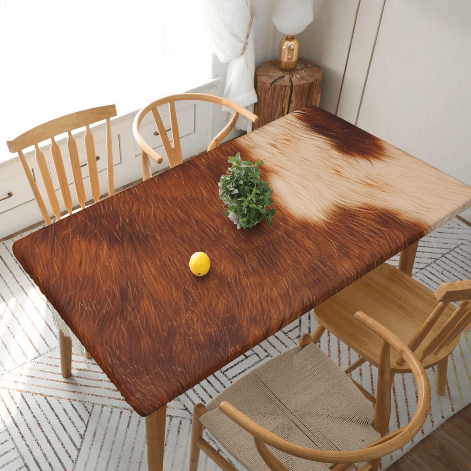 WPKJU red Brown Cowhide Printed Tablecloths 5ft Rectangular Table Covers Washable Polyester Decorative Table Cloth for Dining Table Picnic Wedding