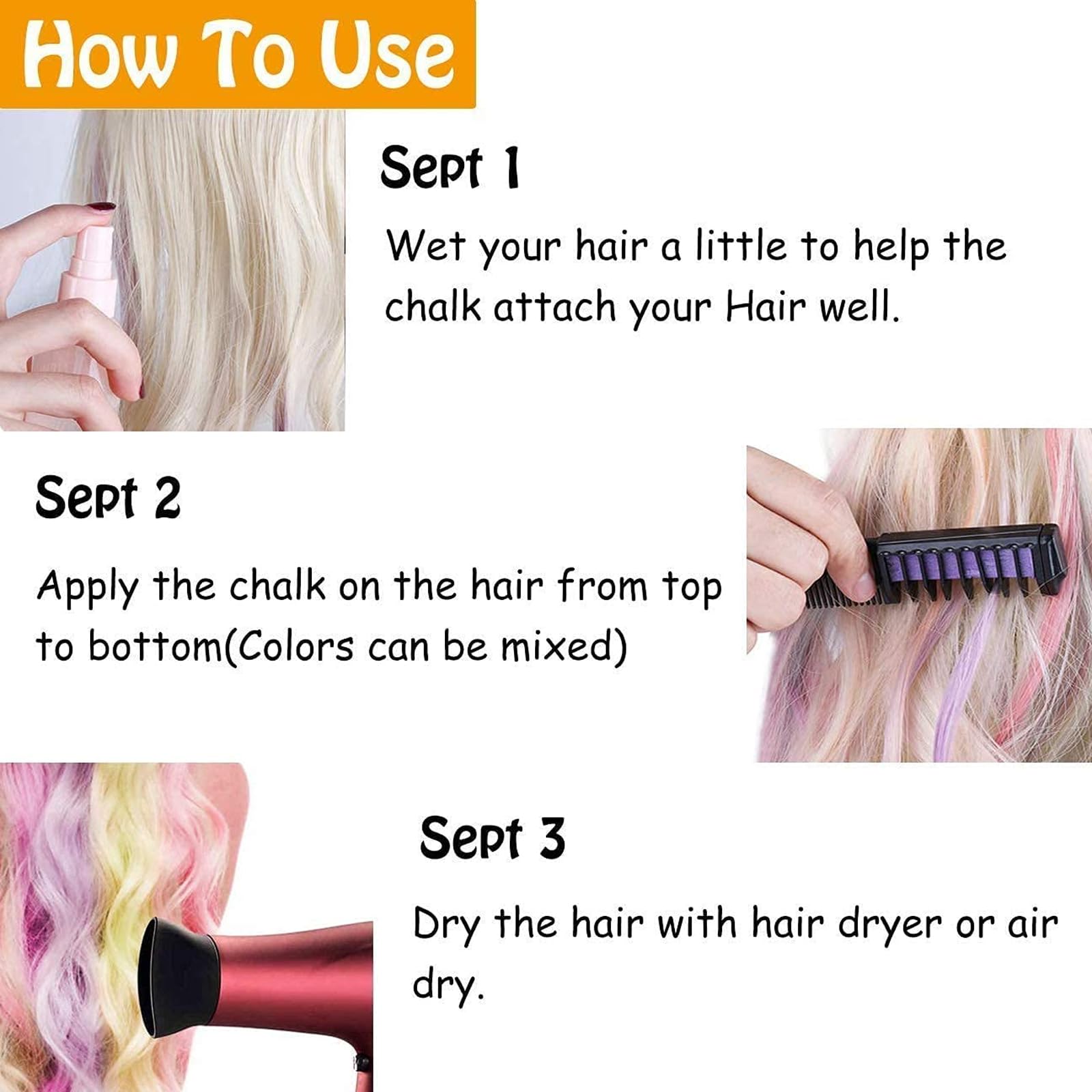 Pettine con Gessetti per Capelli a 10 Colori per Ragazze, Tinta Temporanea per Capelli, Si Lava Facilmente, Non Tossico e Sicuro per Tutte le Età