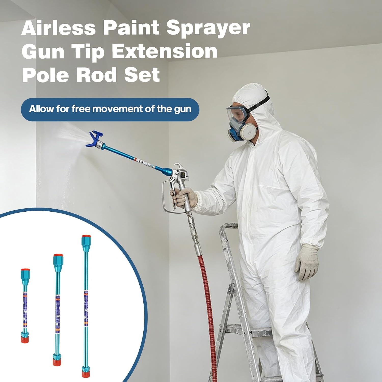 Airless Paint Sprayer Extension Pole Spray Gun Tip Extension Rod 8inch 12inch 20inch Painting Wand for Airless Spray Gun Painting (Blue 3pcs)