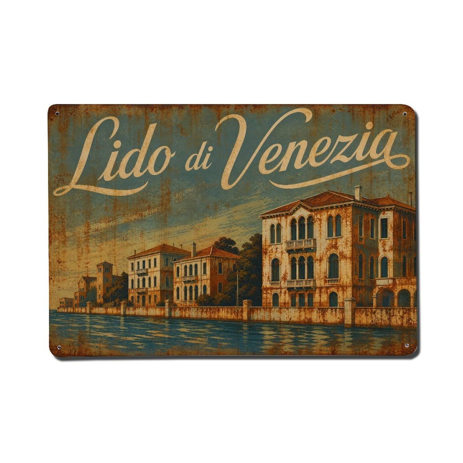 Huiyhb 8X12inch(20X30cm) Vintage Travel Lido Venezia Waterfront Villas Italy Metal Tin Sign