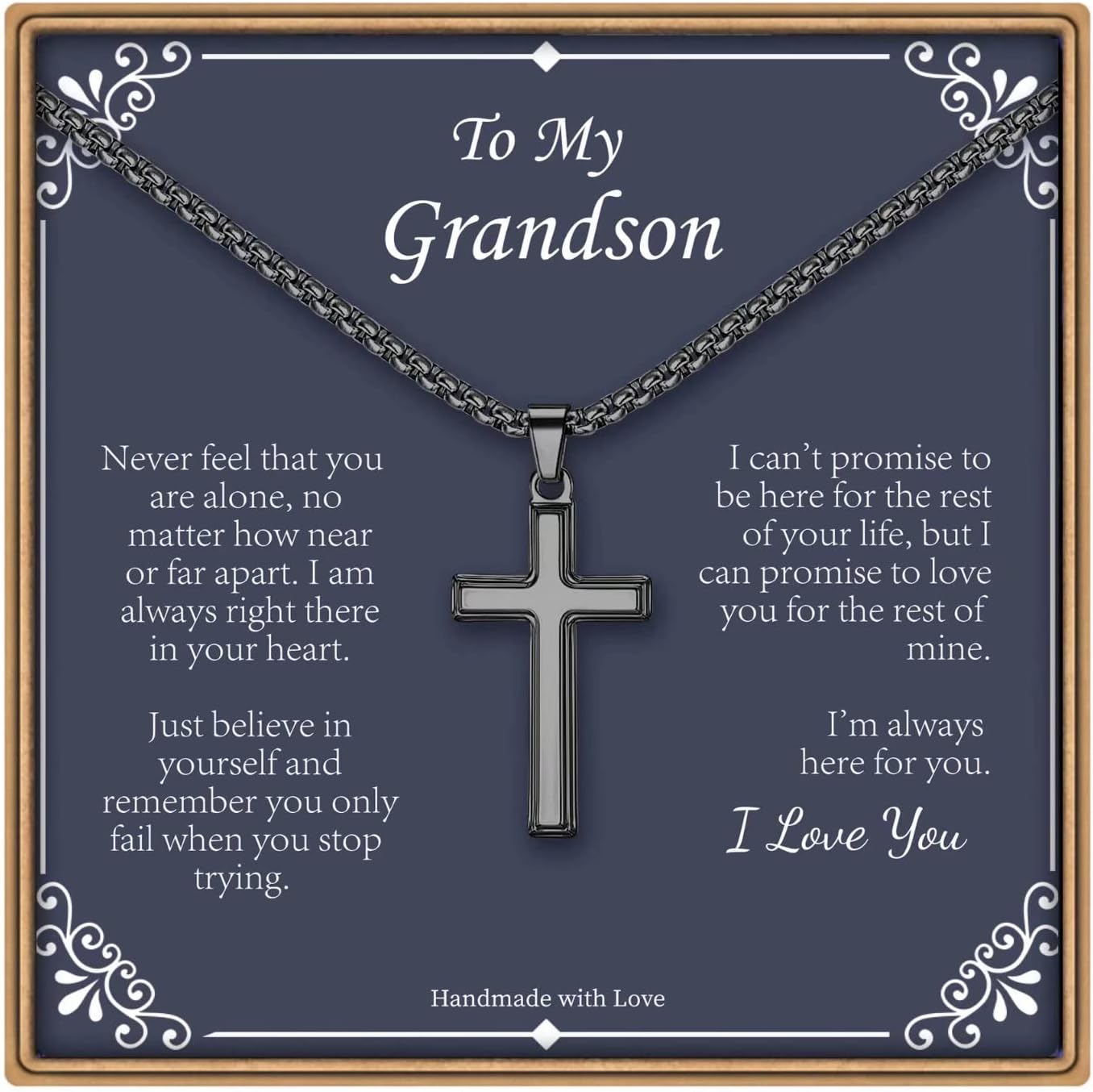 IEFLIFE Cross Necklace Gifts for Men, Silver/Gold/Black Cross Necklace Box Chain Necklace for Men, Fathers Day Valentines Christmas Religious Christian Gifts for Dad Son Husband Step Dad