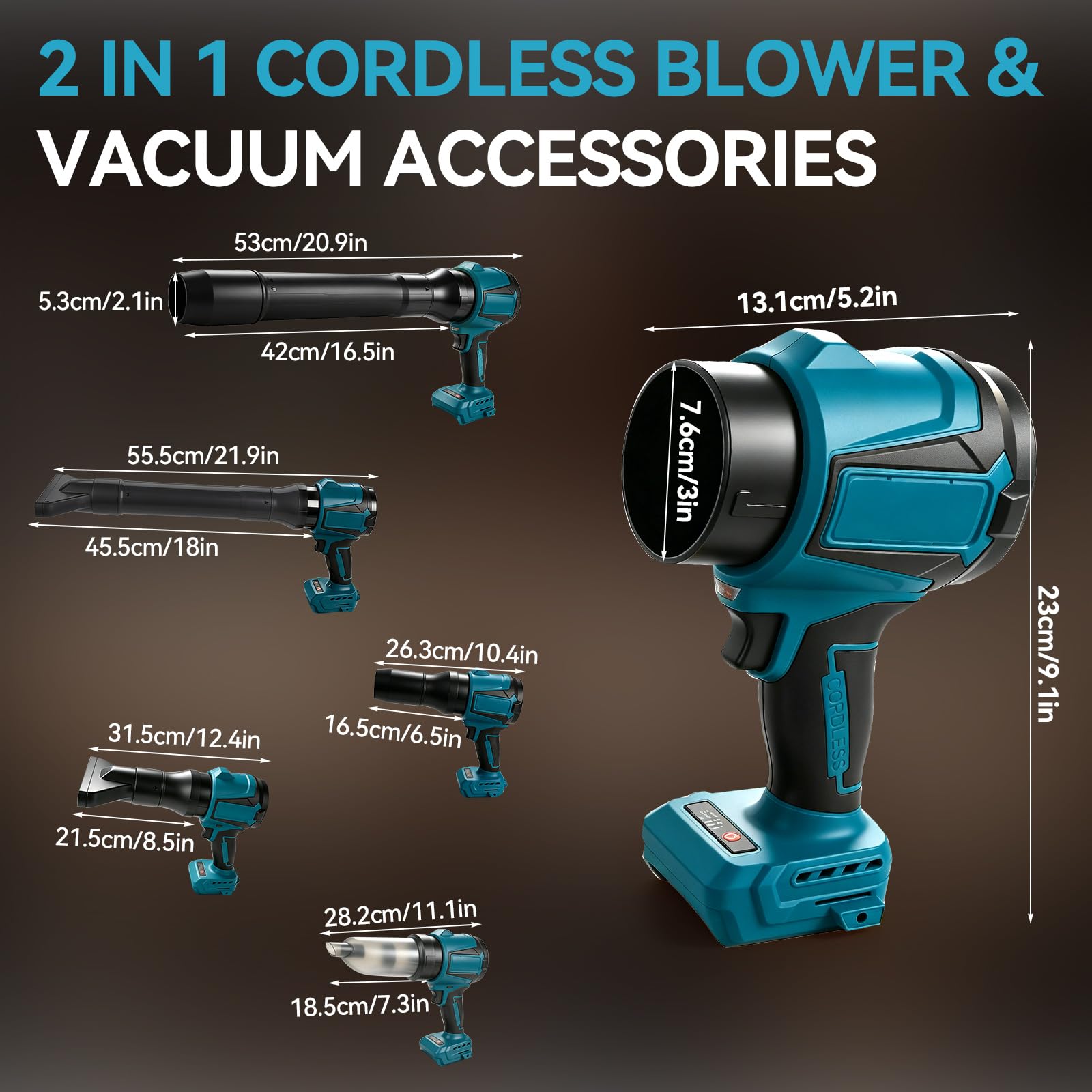Soffiatore per foglie senza fili compatibile con batterie Makita da 18 V, mini ventilatore da 38.000 giri/min, motore brushless, controllo della velocità variabile, soffiatore portatile leggero per
