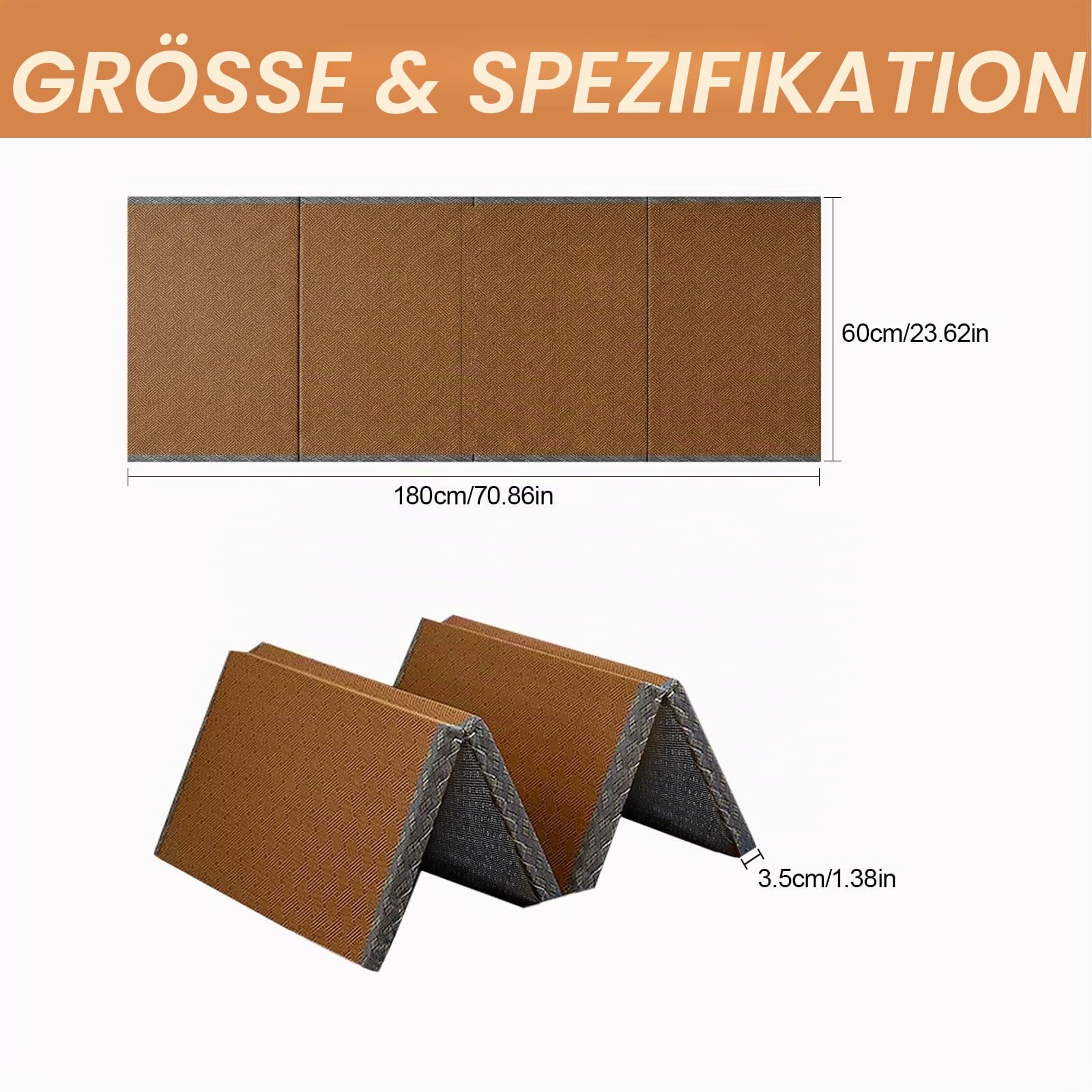 Japanische Tatami Matte, Natürliche Kokosfaser, Faltbare Matratze, Futon Boden Schlafen Teppich für Meditation Yoga Zen, 60x180x3.5cm, Braun
