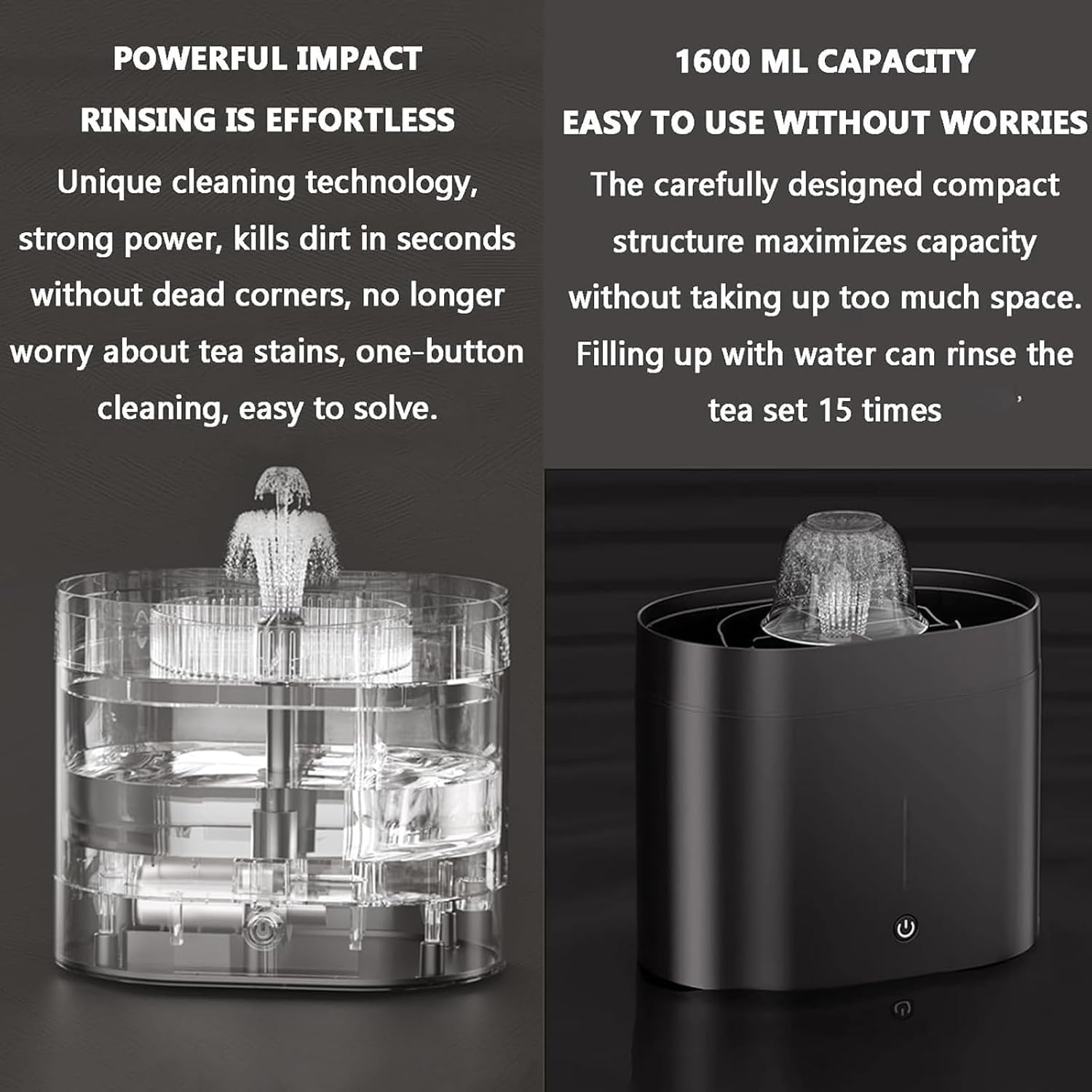 Sciacquatrice elettrica per vetro, tazza da tè, serbatoio dell'acqua da 1600 ml, pulizia one-touch, adatta per diametro di 3-10 cm, ideale per bar e caffetterie