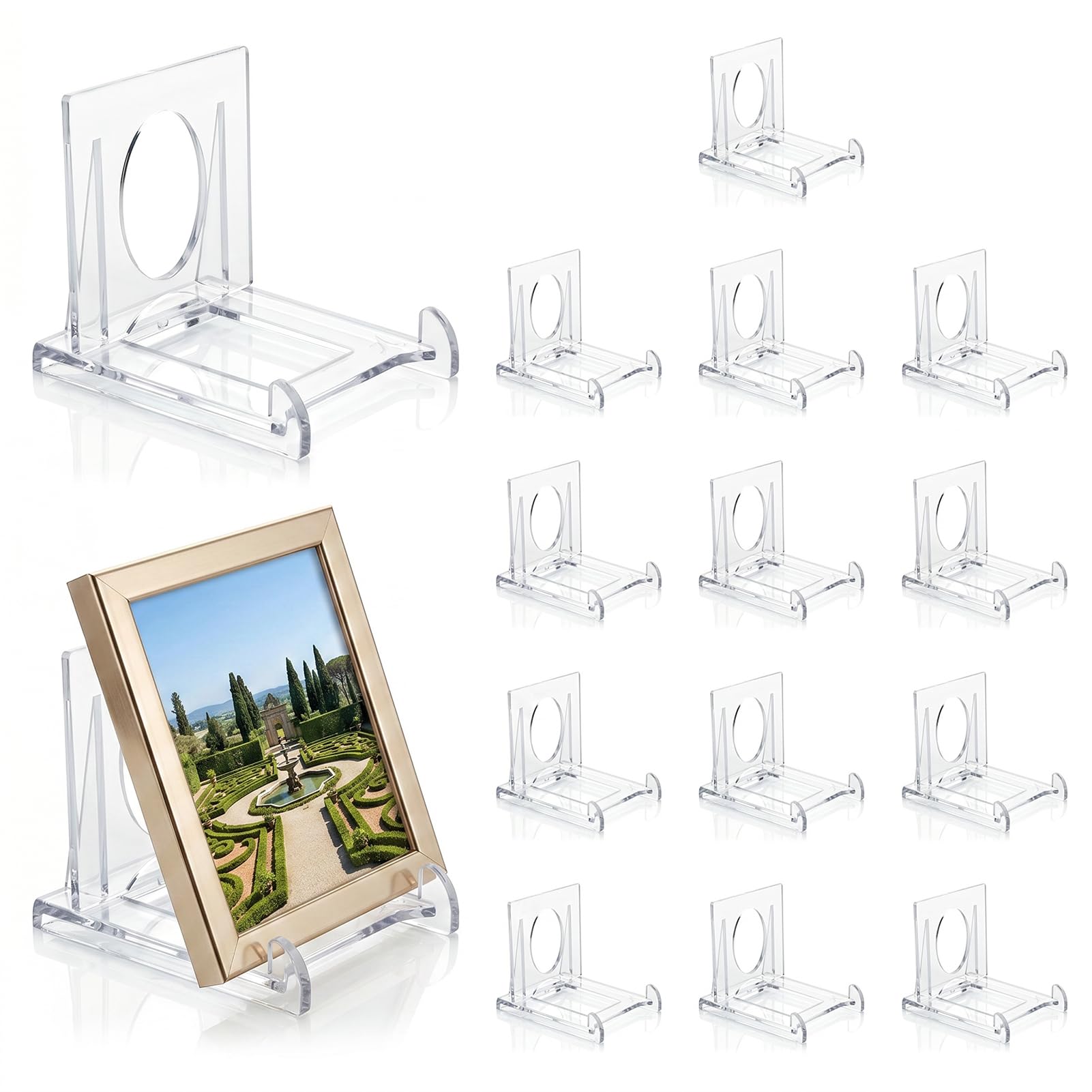 Liravonte 15 Pcs Acrylic Display Stand, Adjustable Acrylic Easel for Plates & Photos, Clear Plastic Card Display Stand, Mini Premium Trading Card Stand for Phones, Books and Place Cards