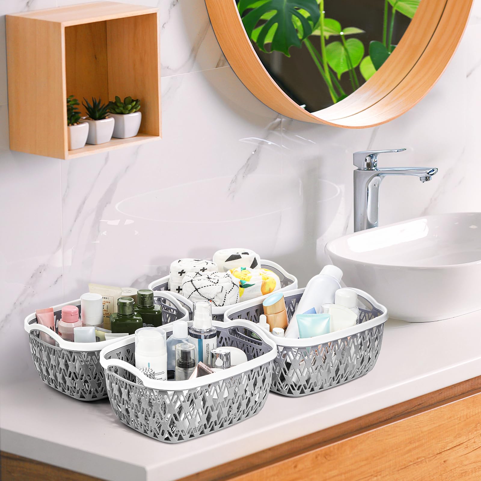 Stackable Household Items Snapklik.com : 8 Pack Plastic Baskets For Organizing, Portable Small ...