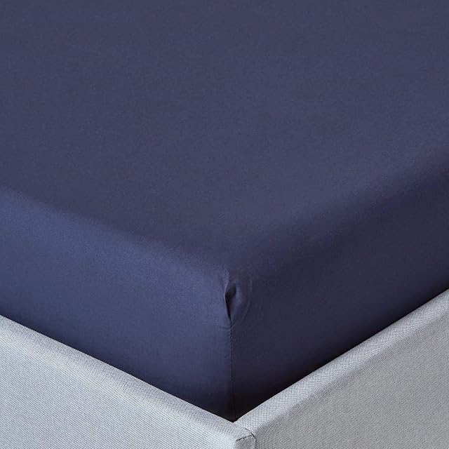 HOMESCAPES Navy Blue Deep Fitted Sheet (12) King 200 TC 400 Thread Count Equivalent Pure Egyptian Cotton Bed Sheet with Fully Elasticated Skirt