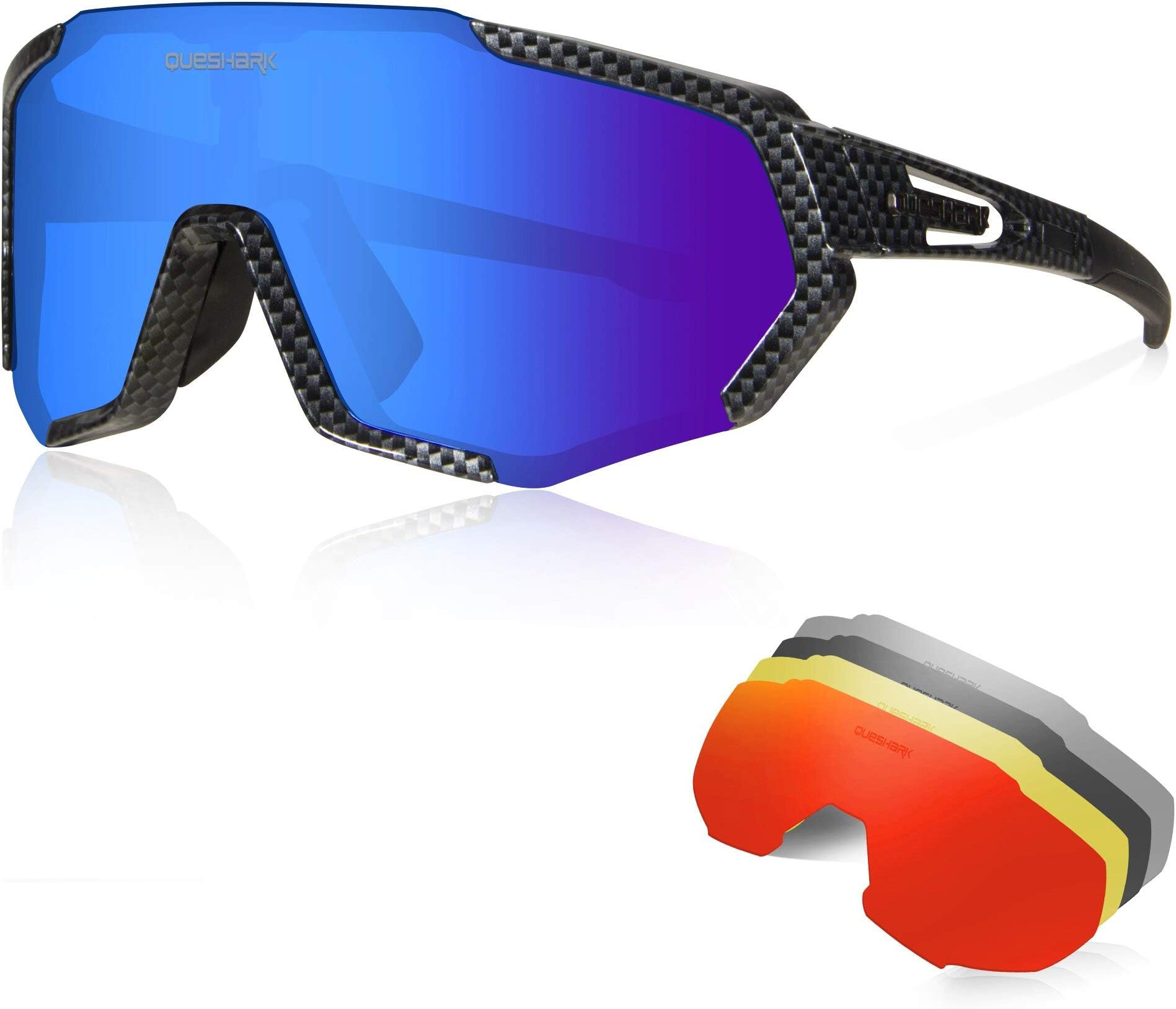 QuesharkCycling Glasses, TR90 Unbreakable Frame Polarized Sports Sunglasses, Bike Glasses for Men Women with 5 Interchangeable Lens, Anti-UV400 for Driving Fishing Glof Baseball Running Hiking