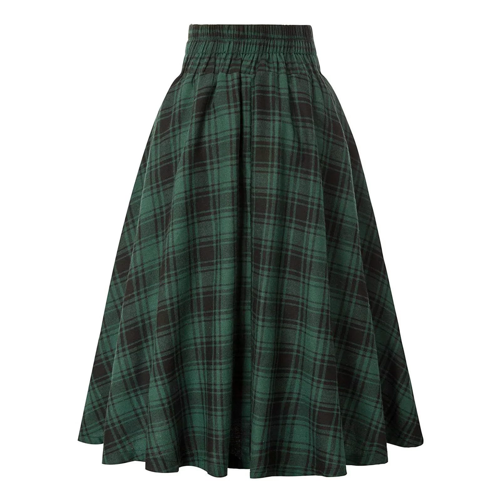 Falda Larga Mujer Falda A Cuadros De Cintura Alta para Mujeres Invierno Vintage Elegante Caliente Caliente Midi Elástica Una Line Swing Swing Plised Falda-Red-XXL
