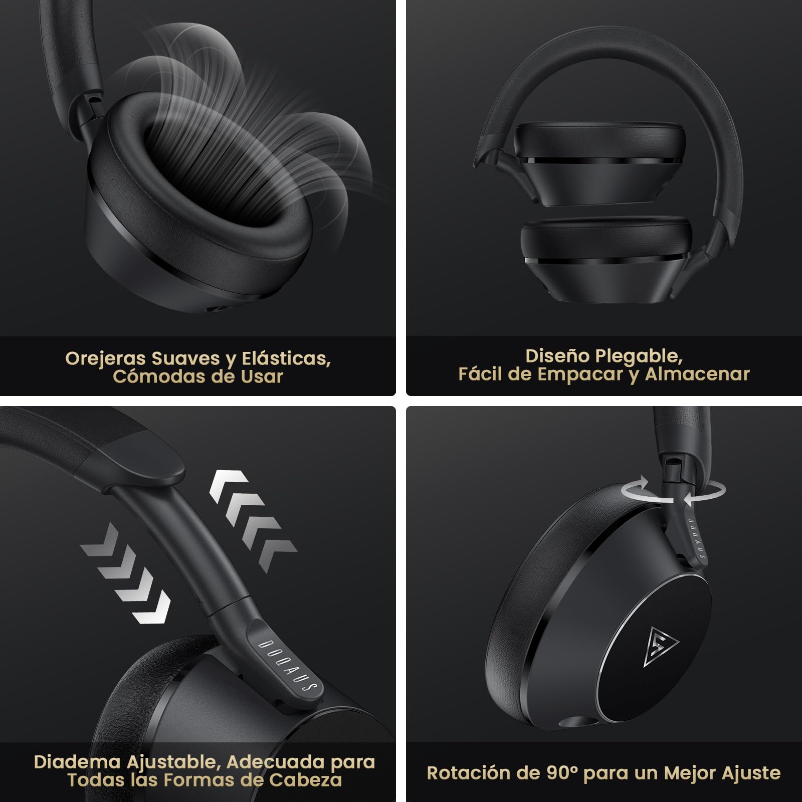 DOQAUS Auriculares DJ con Cable, Estéreo de Mezcla y Monitor de Estudio, 50mm Controladores,2 Cables (3.5 y 6.35mm) Conector de Audio para PC AMP Grabación de Teléfono Piano Guitarra, Negro