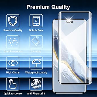 (2 Pack) Screen Protector for Honor Magic 6 Pro, 3D Curved Full Coverage, Bubble Free, Anti-Scratch, HD Clear Tempered Glass Film