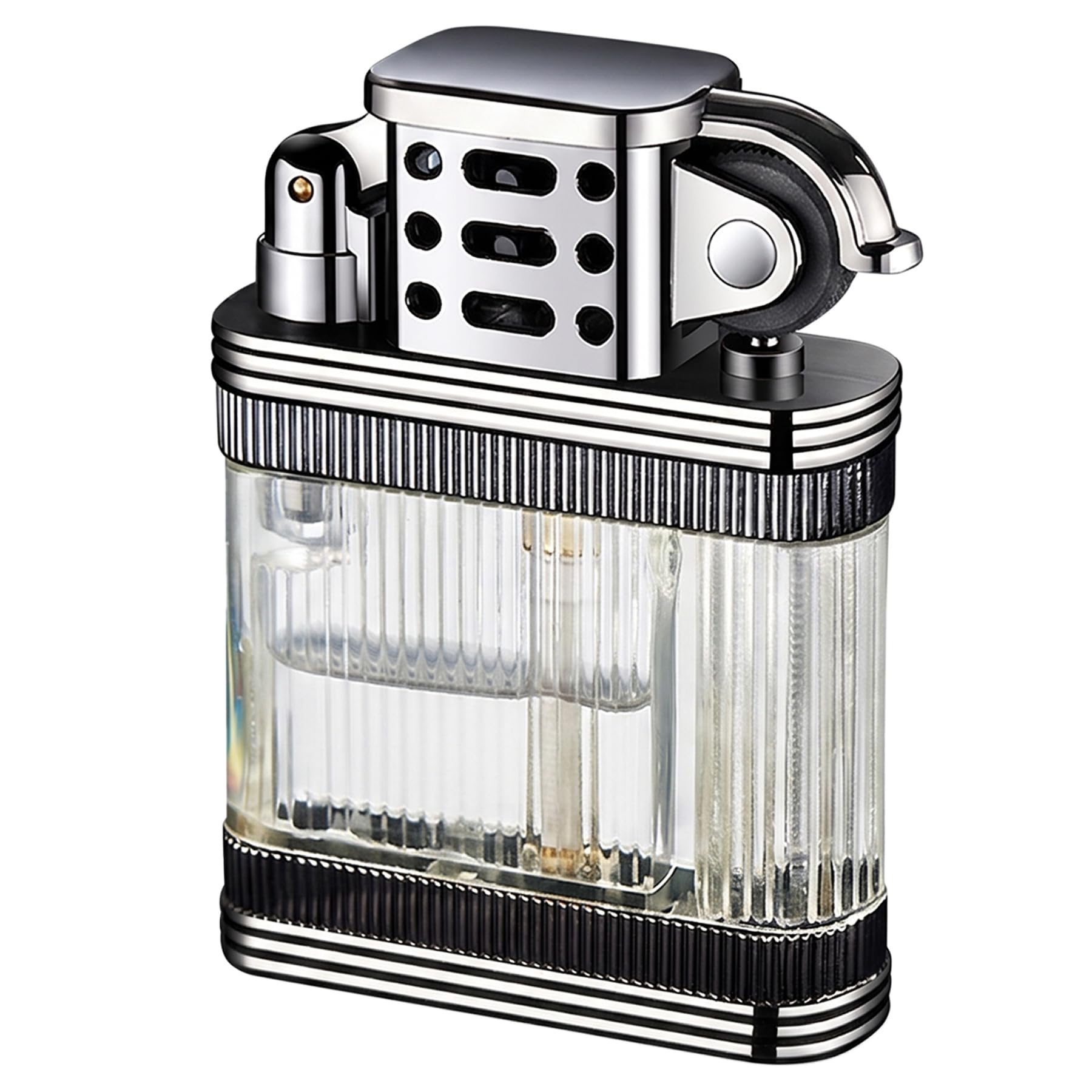 Vintage Trench Butane Lighter Cool Transparent Fuel Tank Refillable Butane Lighters for Men Dad Husband (Black)