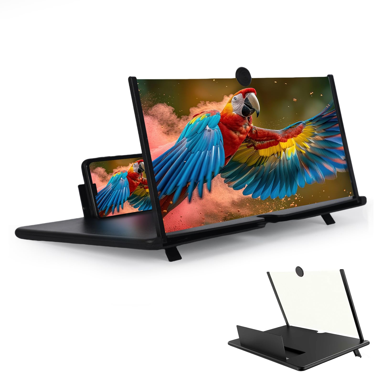 Lupa de pantalla para móvil de 20 pulgadas y soporte plegable negro