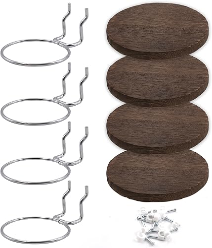 Miniatura 5 de Estante circular para tablero perforado, 4 estantes de madera con ganchos de metal estilo anillo de clavijas, estantes organizadores de tablero de