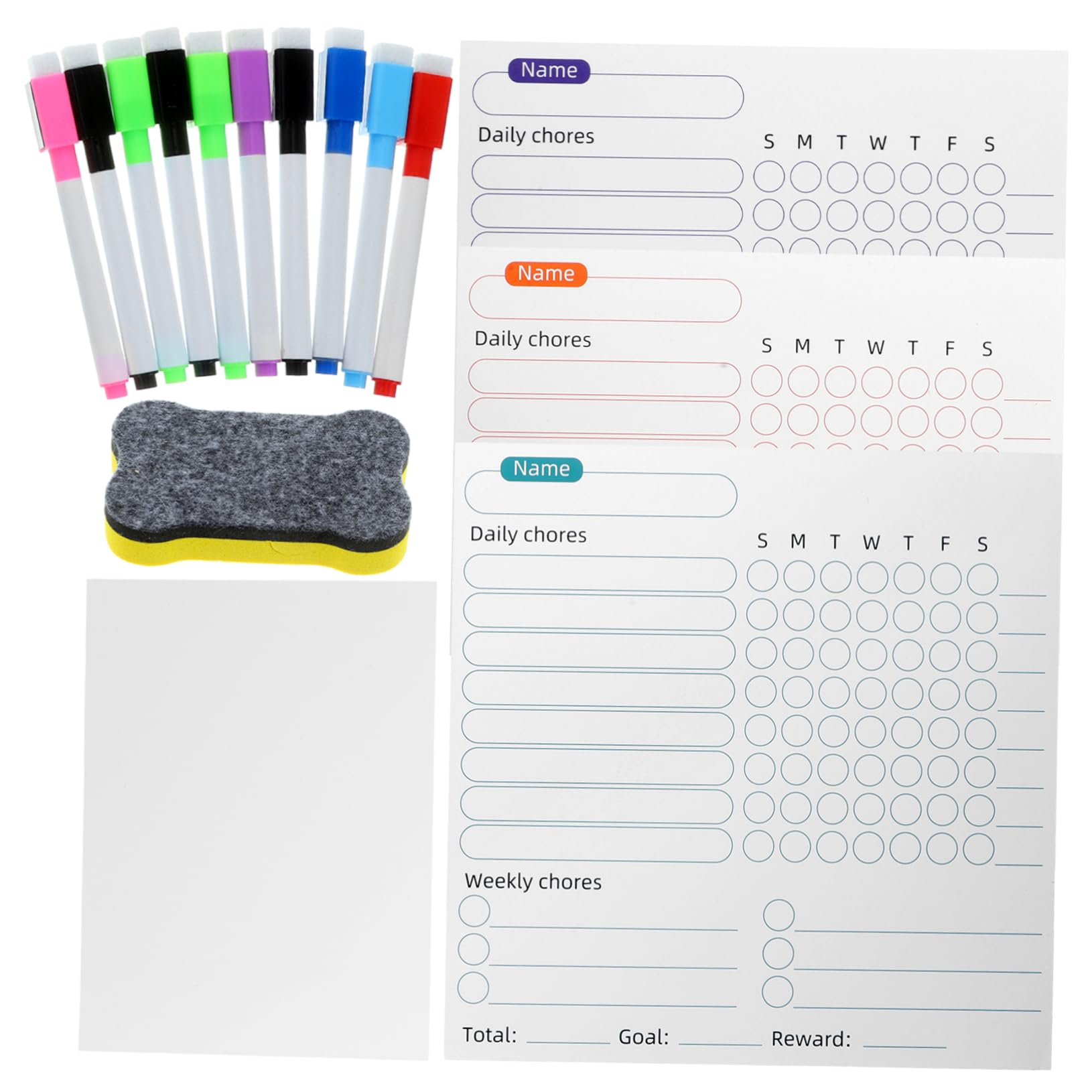 Tofficu 3 Set Programma di attrazione magnetica pennarelli cancellabili a secco Expo calendario cancellabile a secco settimanale asta clipboard lavagnette cancellabili bacheca domestica