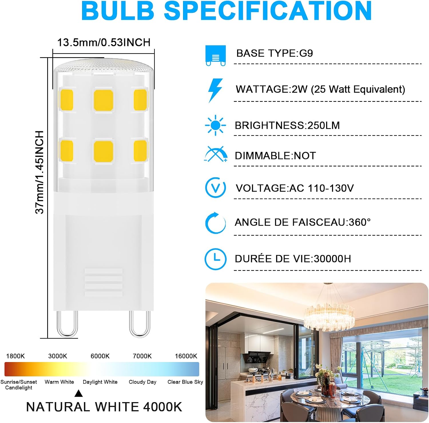 G9 LED Bulbs 2W,2Watt Light Bulb 25W Halogen Equivalent 250LM,120V Mini T4 G9 Base 4000K Natural White White,No Flicker, for Bathroom, Vanity, Ceiling Lamp, Home Lighting,5 pcs