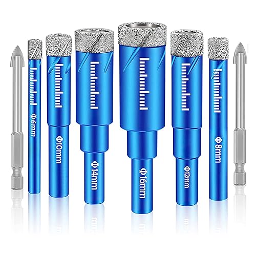 Juego de brocas de diamante seco, 6 piezas de sierra de agujero de diamante pequeño con 2 brocas de carburo para cerámica, granito, mármol,