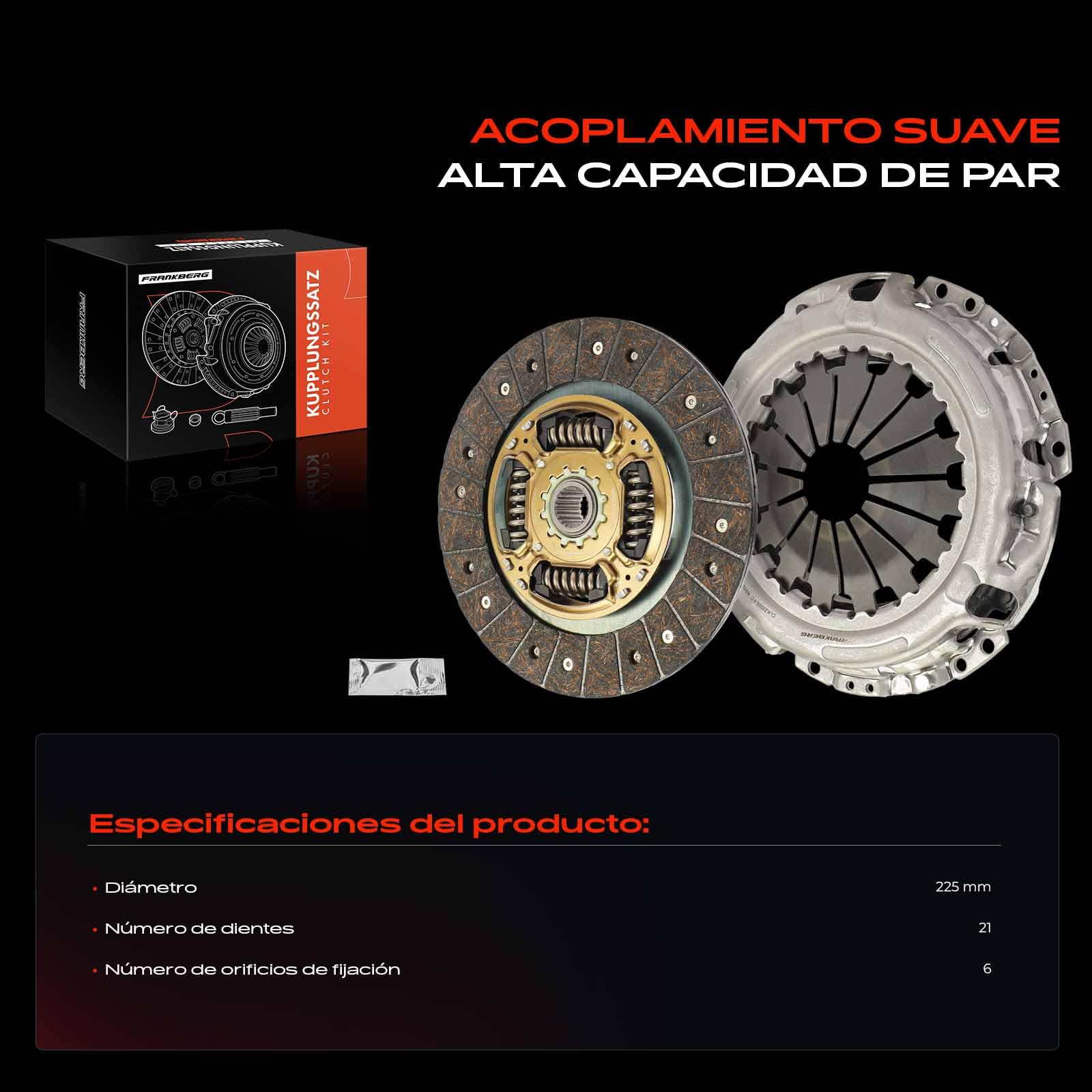 Frankberg Kit de embrague 31250-52220 | Compatible con: Yaris Box/Hatchback P13, A.u.r.i.s E18, Yaris P13, Trezia, Urbanización A.u.r.i.s E18, Yaris P9