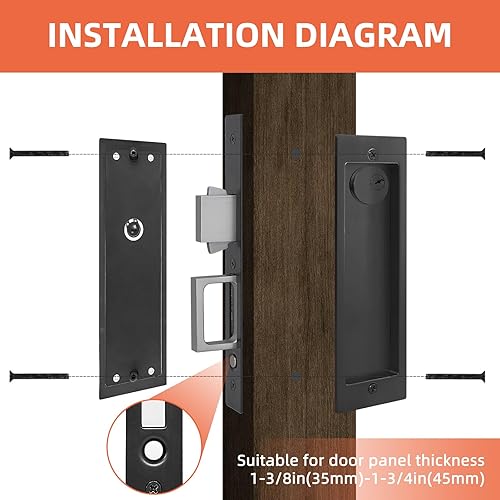 Miniatura 7 de Cerradura de puerta de bolsillo de privacidad, color negro, cerradura de puerta de bolsillo moderna con tirador de borde desplegable oculto,