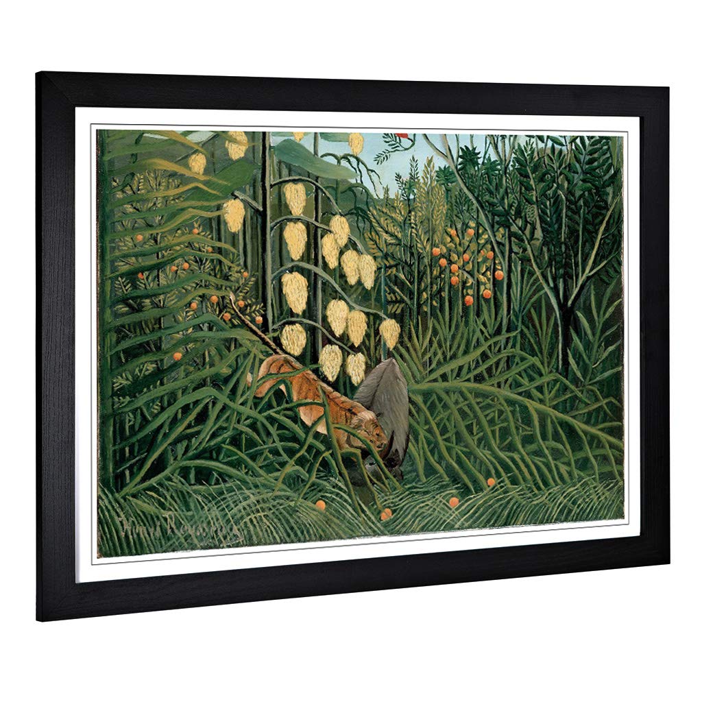 Big Box Art Framed Print of Henri Rousseau in a Tropical Forest Design | Wall Art Picture | Home Decor for Kitchen, Living Room, Bedroom, Hallway, Black, A2 / 24.5x18 Inch / 62x45cm