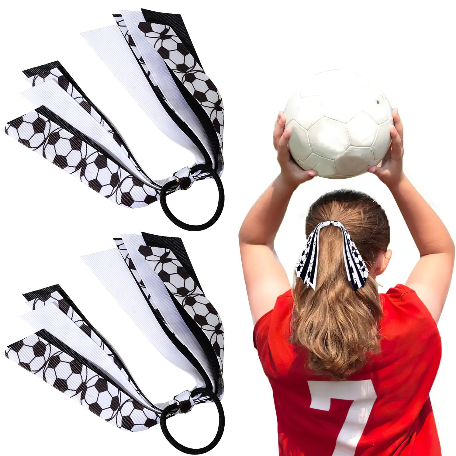 2 Pieces Cheer Soccer Hair Accessories for Girls, Soccer Elastic Hair Ties Ponytail Holders Ribbon Soccer Hair Accessories for Girls Women Soccer