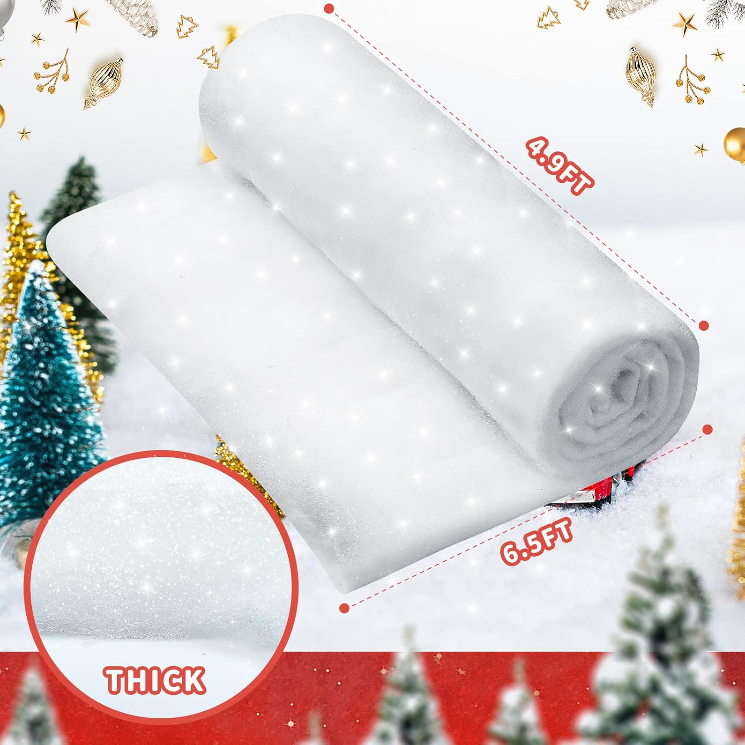 HESTYA Christmas Snow Blanket Roll Glitter Snow Blanket Fake Snow Blanket for Christmas Village Artificial Snow Carpet Snow Blanket Fluffy Fake Snow for Xmas Decoration (1 Pack, 4.9 x 6.5 Ft)